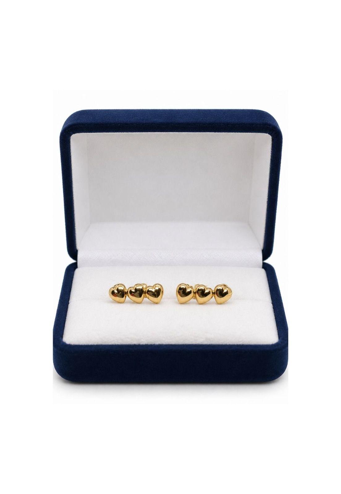 Aros Triple Corazón 1,5cm  Oro 18k Atornillados 1.50gr Mujer Dorado-2