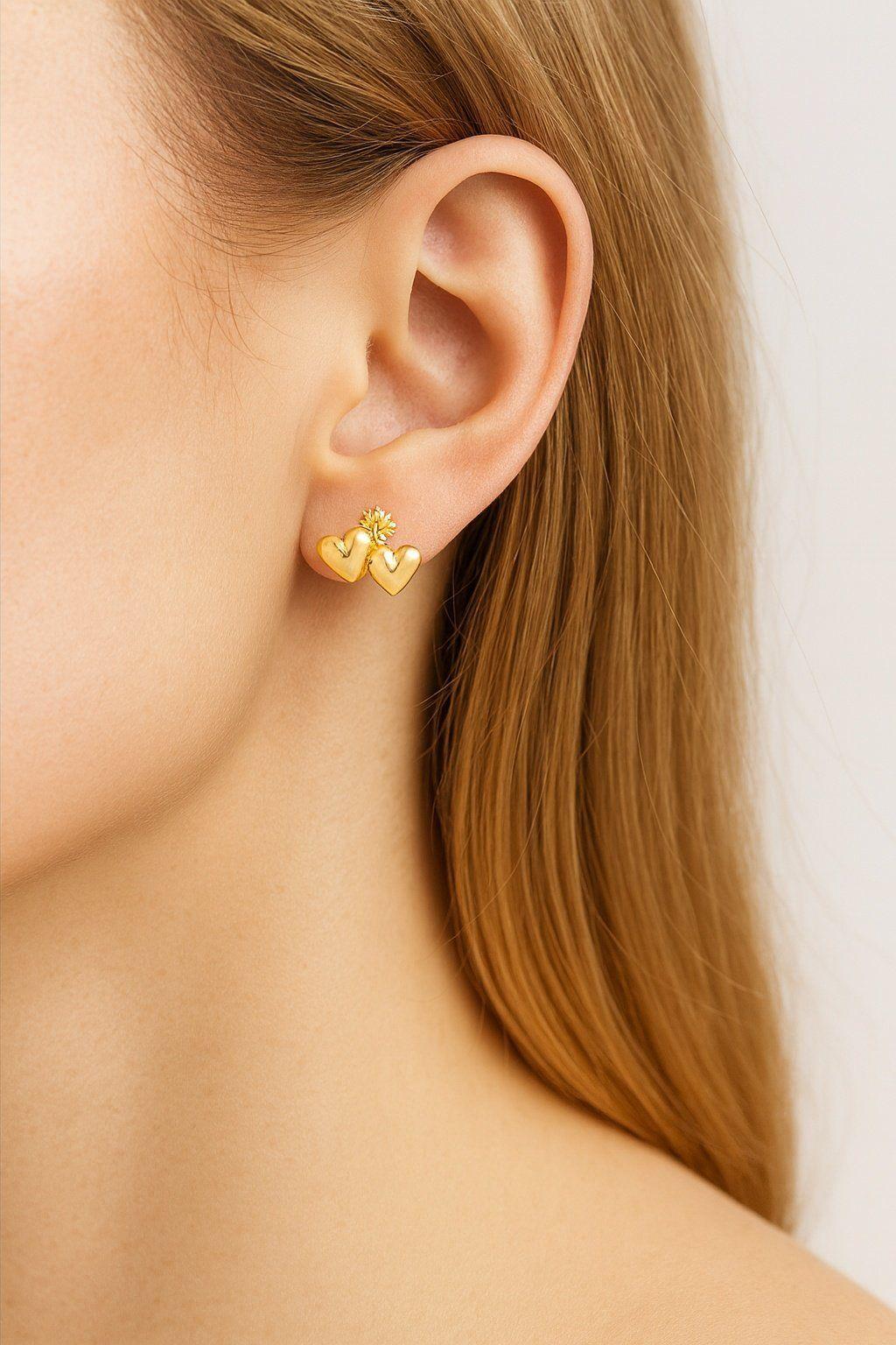 Aros Doble Corazón Oro 18k nacional -2