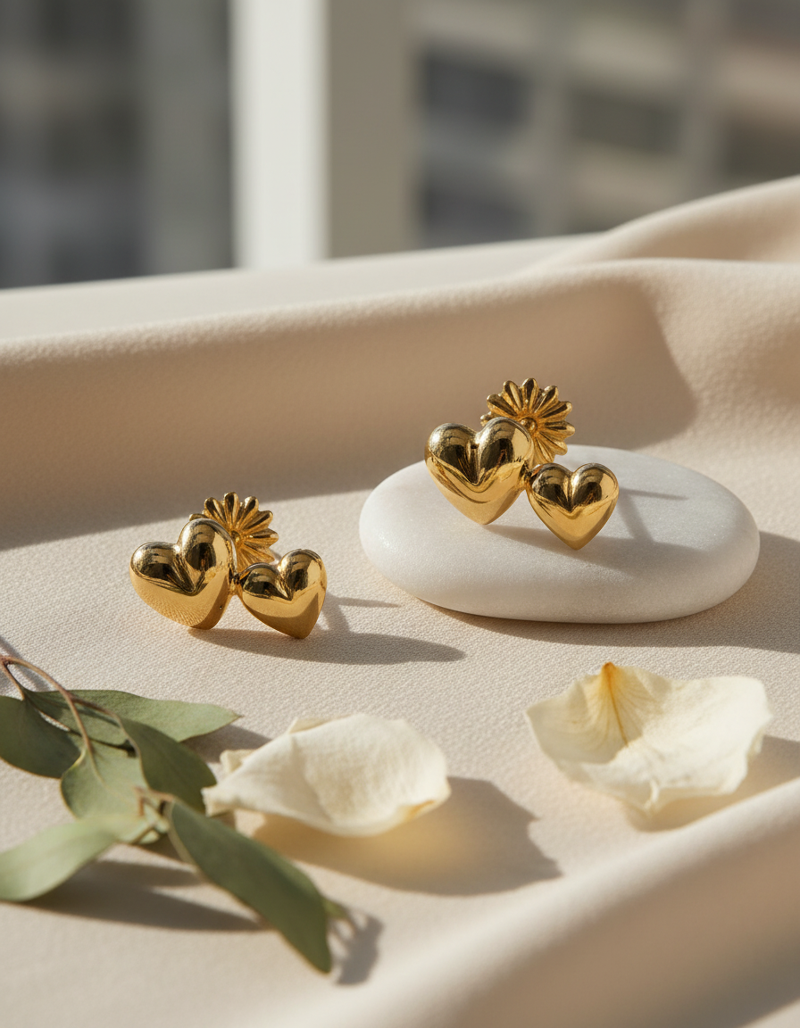 Aros Doble Corazón Oro 18k nacional -3