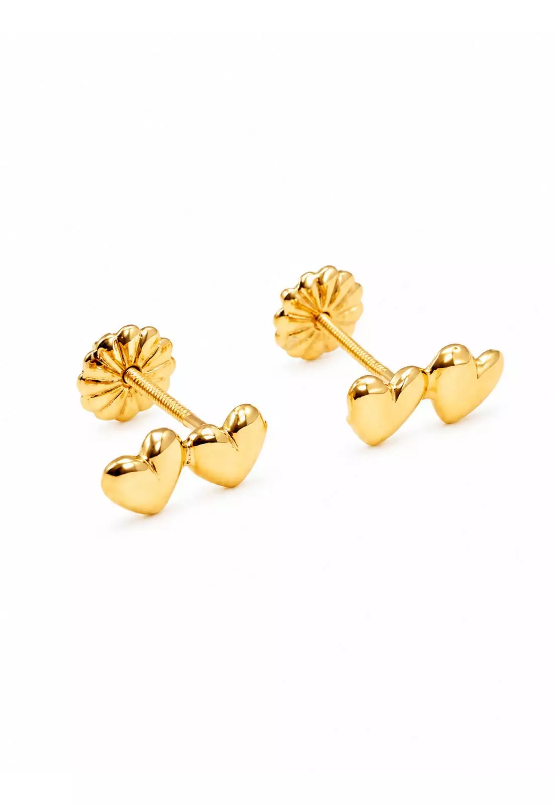 Aros Doble Corazón Oro 18k Atornillados 1.10gr Mujer Niña Dorado-1