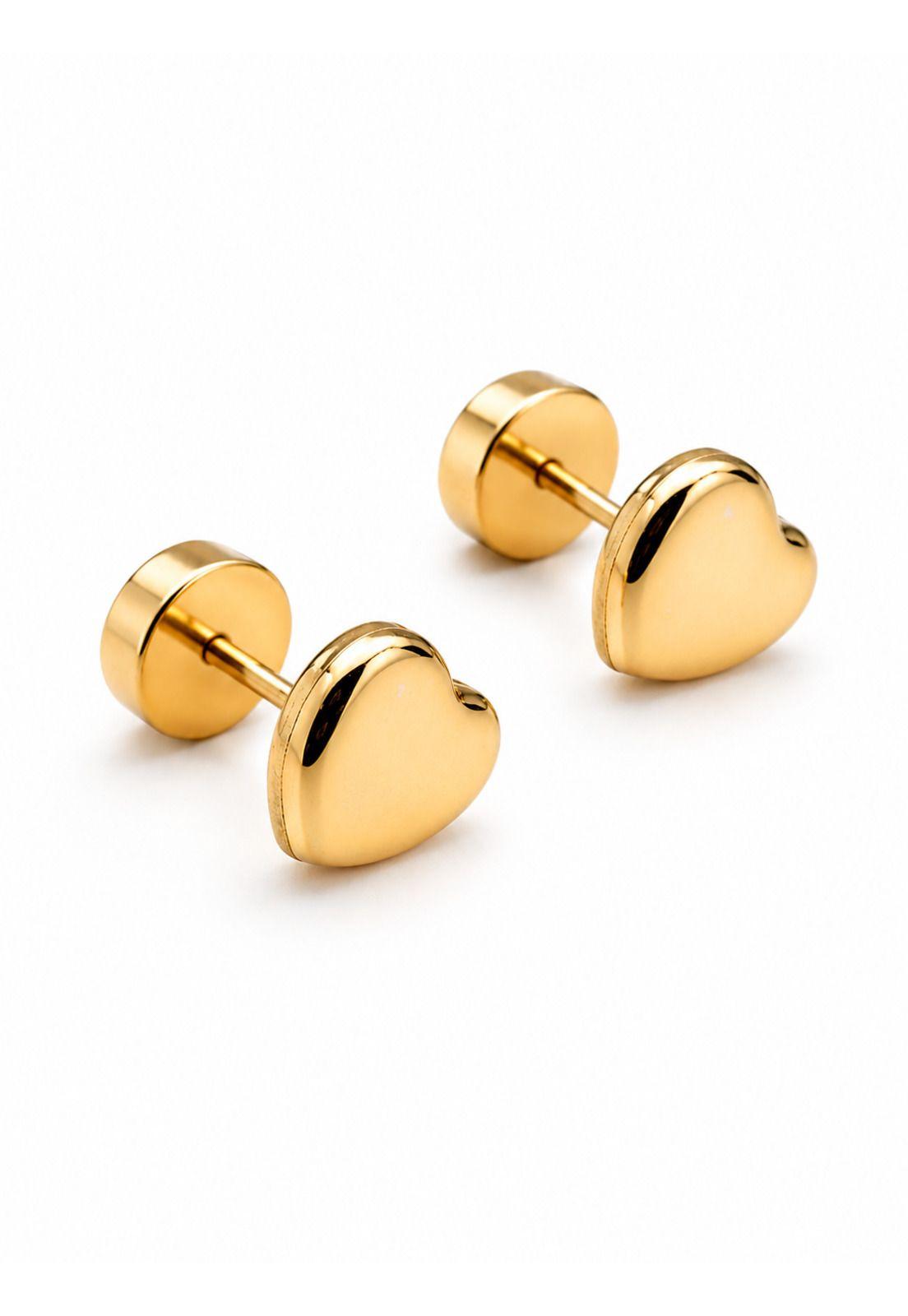 Aros Abridores Corazón 5x5mm Oro 14k Bebé Niña Hipoalergénic Dorado-2