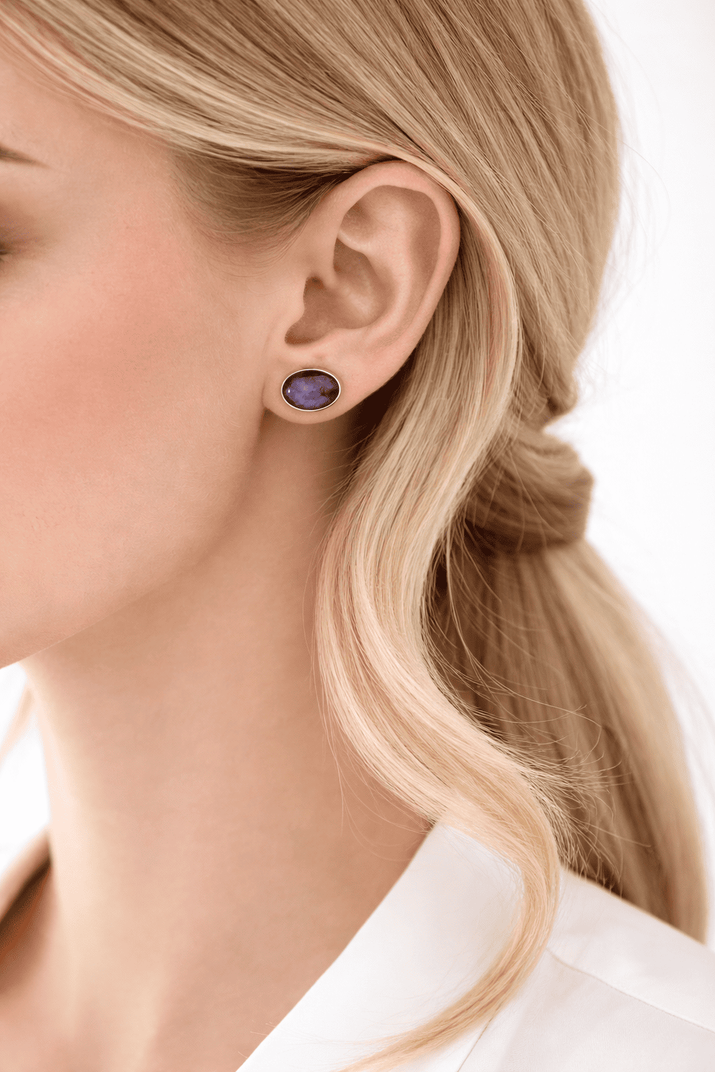 Aros Amatista Ovalado Plata 950 Tornillo Mariposa Mujer Elegantes Piedra Morado-2