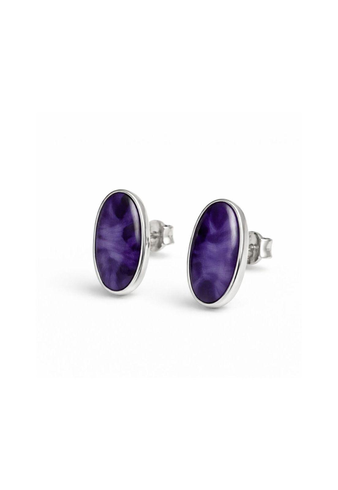 Aros Amatista Ovalado Plata 950 Mujer Elegantes Piedra Morado.-2