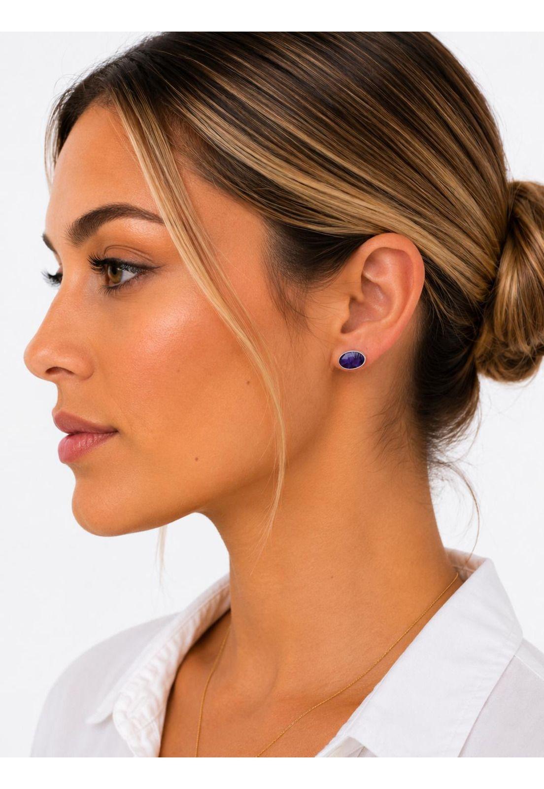 Aros Amatista Ovalado Plata 950 Mujer Elegantes Piedra Morado.-3
