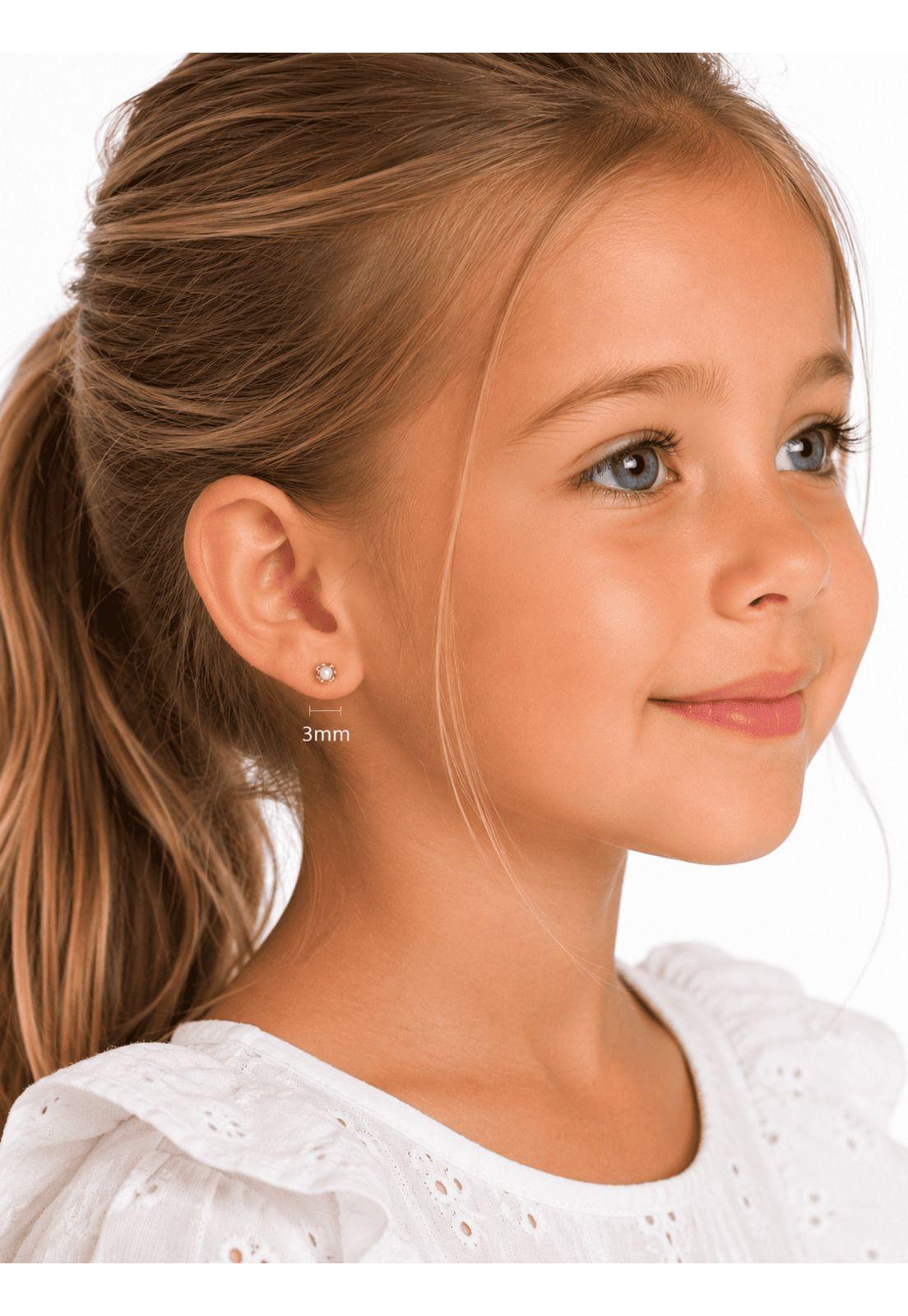 Aros Perla Río Blanca Cuello de Payaso 3mm Oro 18K Atornillado 1.1gr Niña Bebé.-2