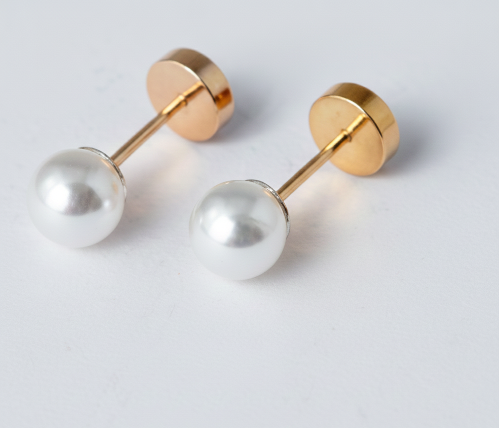 Aros Perla Casquillo 5mm No2 Oro 14k -2