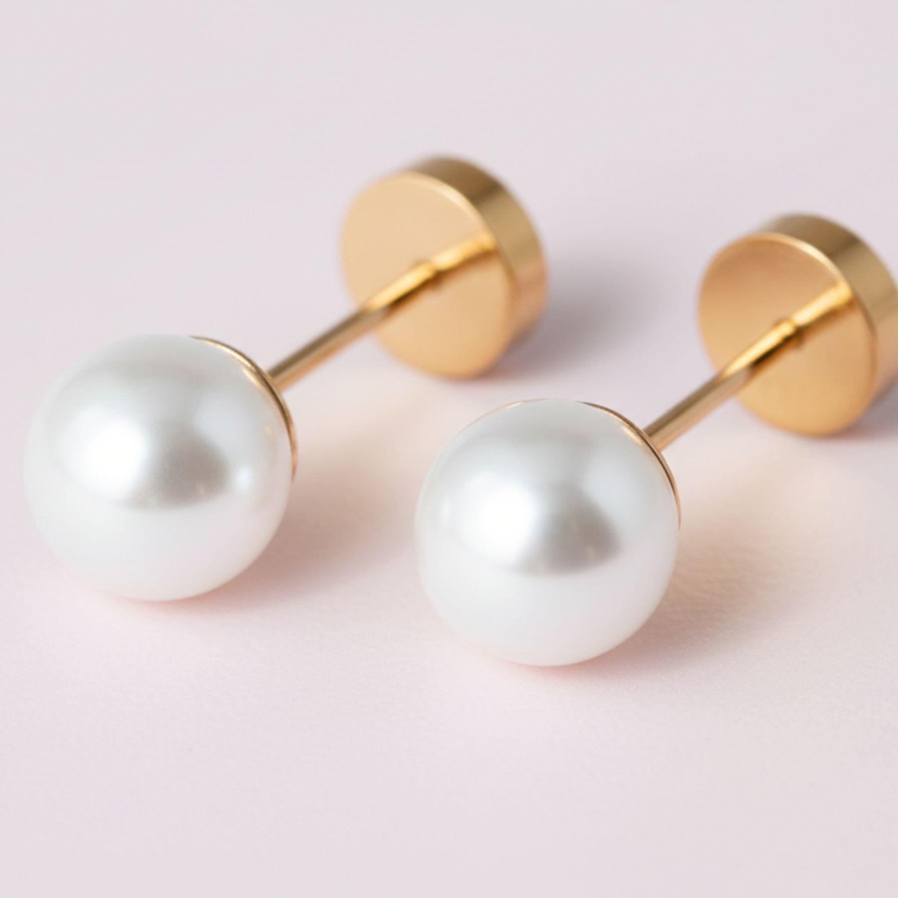 Aros Perla Casquillo 5mm No2 Oro 14k -3