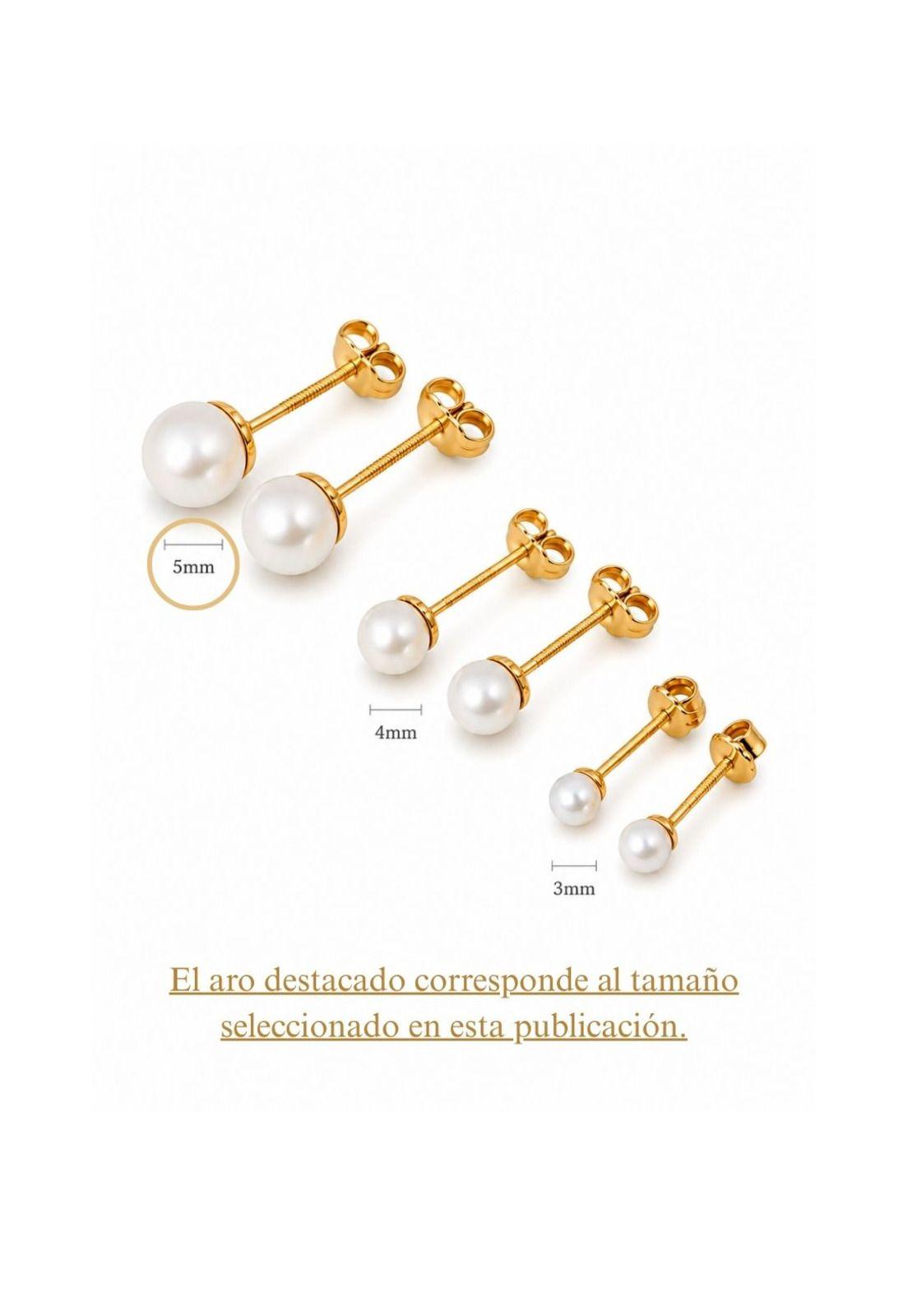 Aros Perla Cultivada Casquillo 5mm N3 Oro 18k 1.40gr Mujer Dorado-2