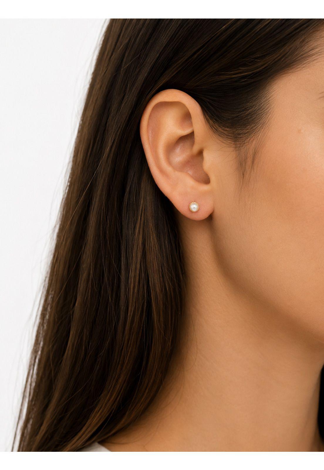 Aros Perla Cultivada Casquillo 5mm N3 Oro 18k 1.40gr Mujer Dorado-4