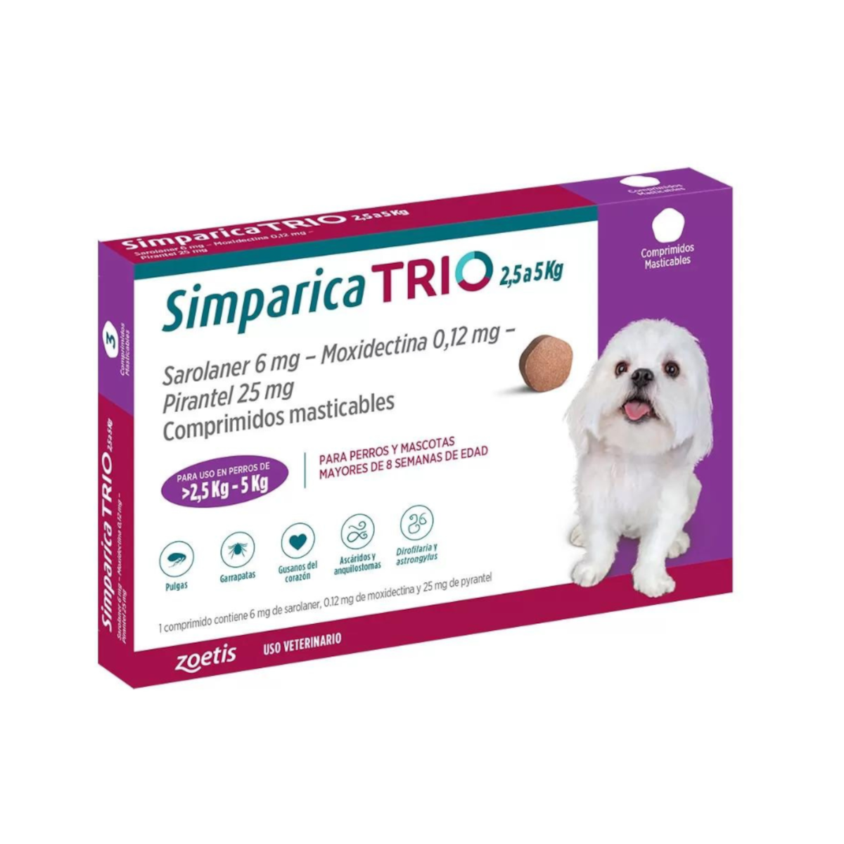 Simparica Trio Antiparasitario Interno y Externo 2.5 A 5 KG 3 Comprimidos-0