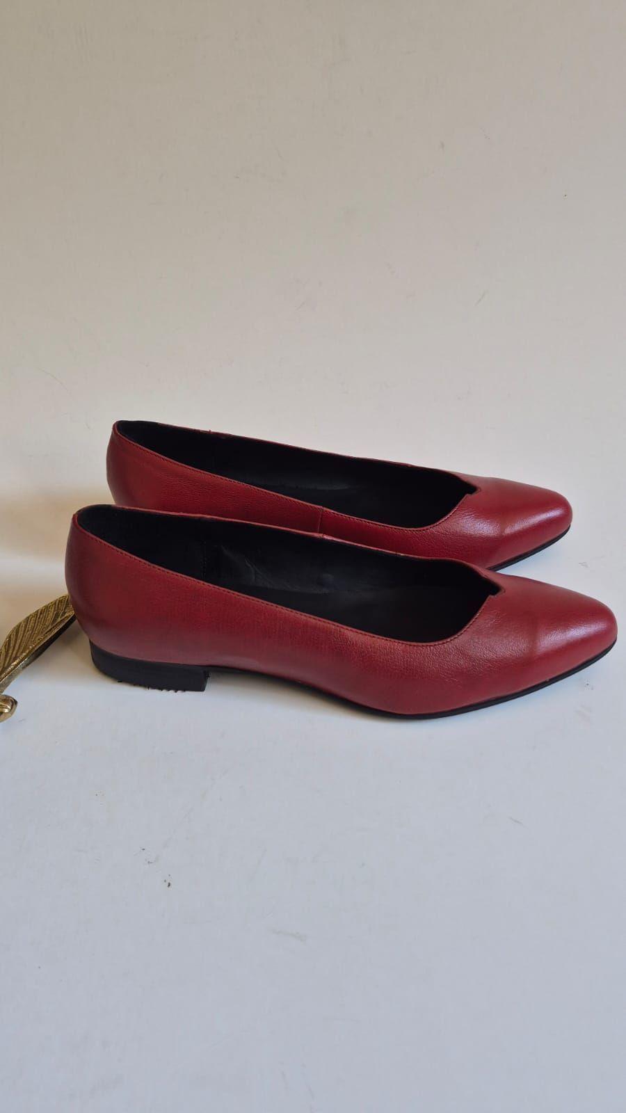 Zapato Plano Mujer Cuero Burdeo-3
