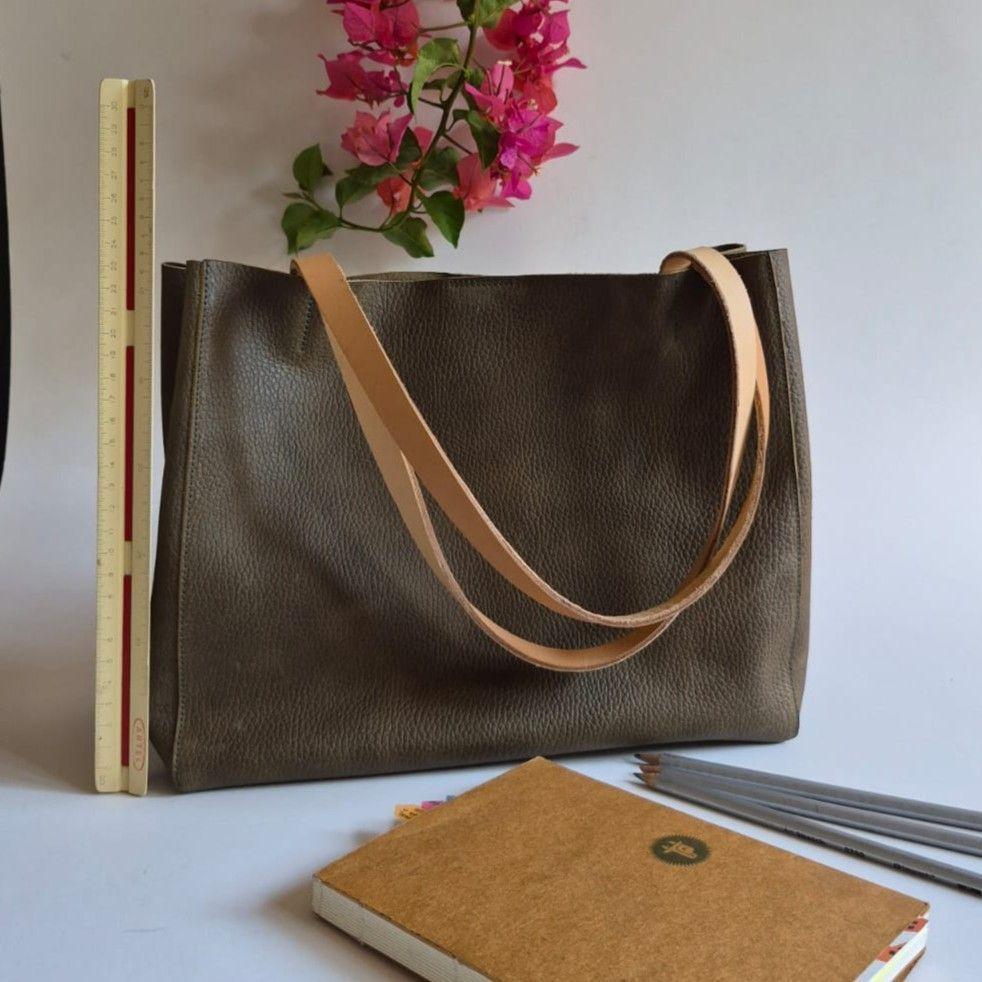 Cartera Tote Petit Cuero Verde Musgo-1