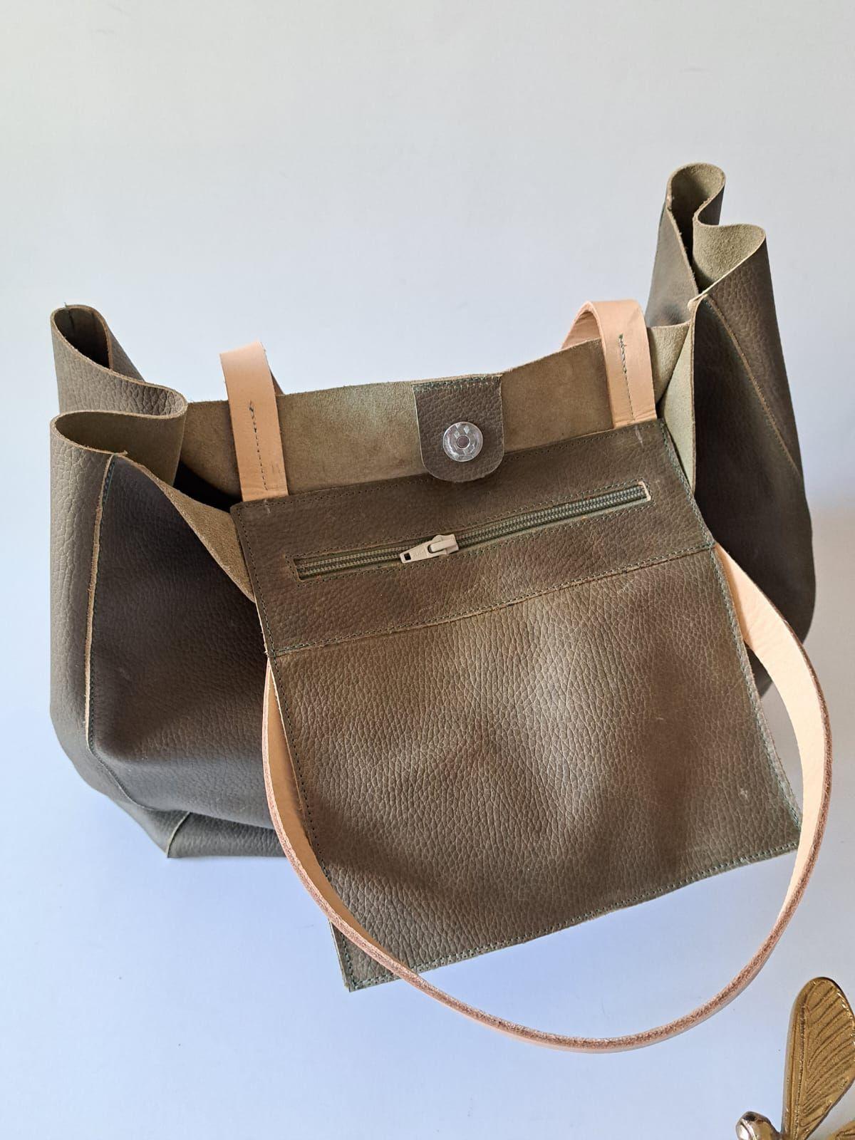 Cartera Tote Petit Cuero Verde Musgo-2