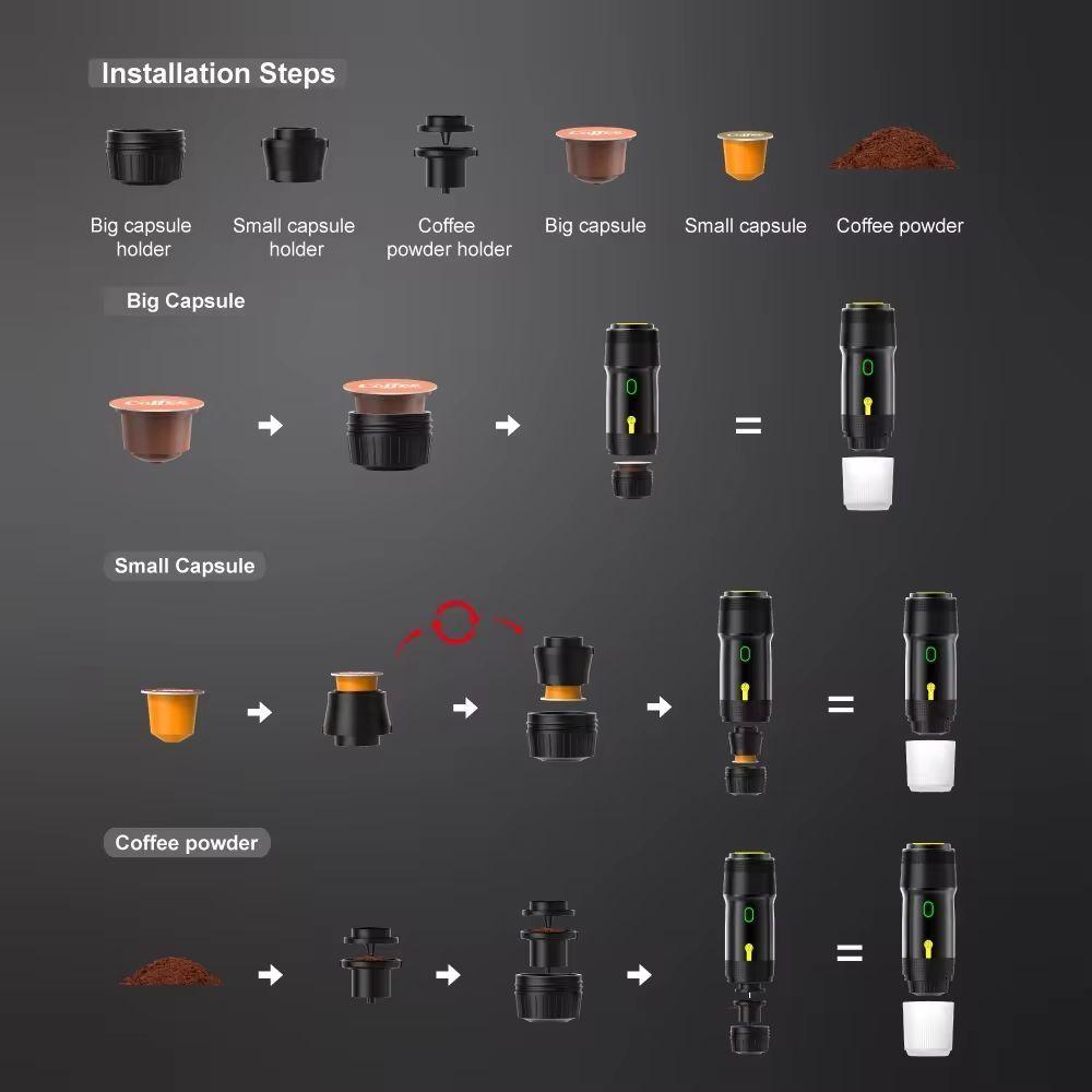 Máquina De Café Espresso Portátil Recargable 3 En 1 Cápsulas y Molido-7
