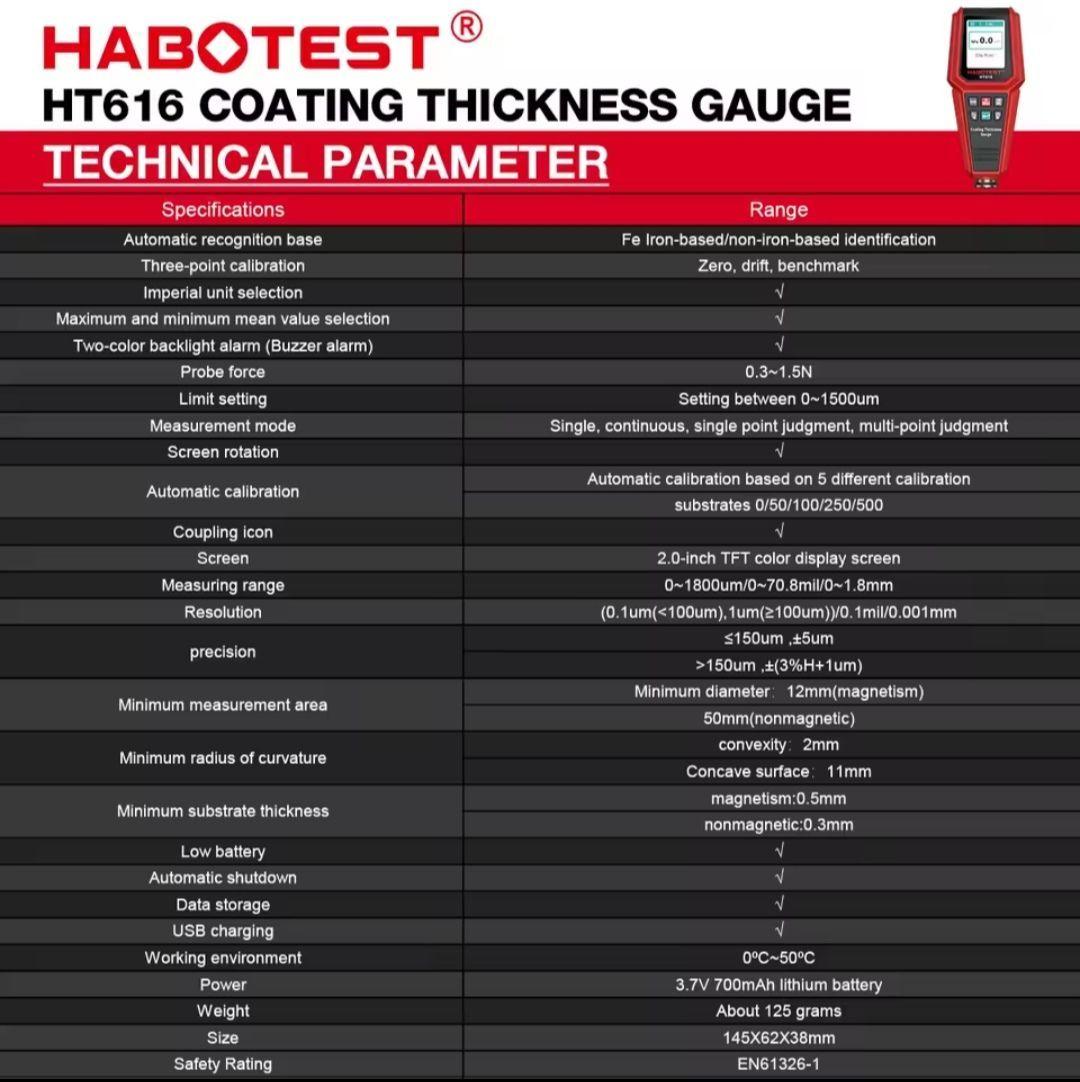 Medidor De Espesor De Pintura Habotest Ht616 Recargable-4