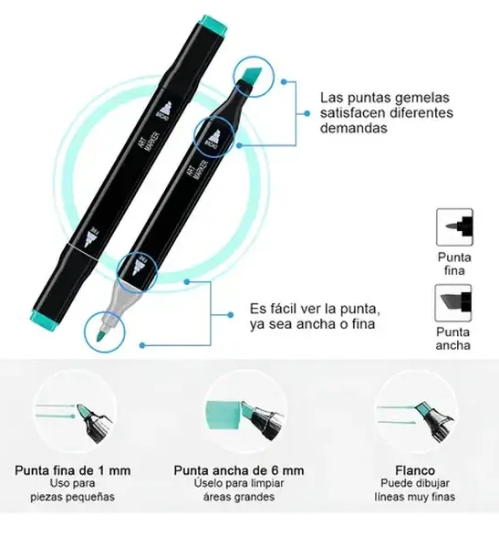 Set X60 Marcadores Plumones Artisticos Doble Punta Touch Negro-2