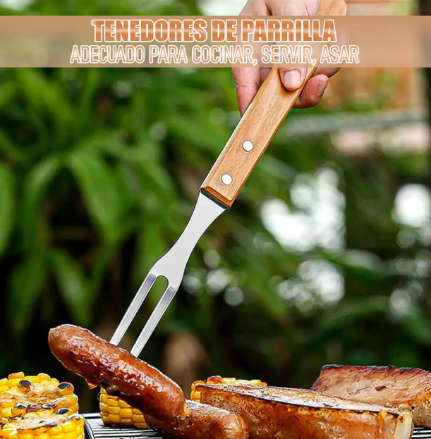 Kit Parrillero 2 Piezas Para Asado Cuchillo Tenedor Y Bolso-3