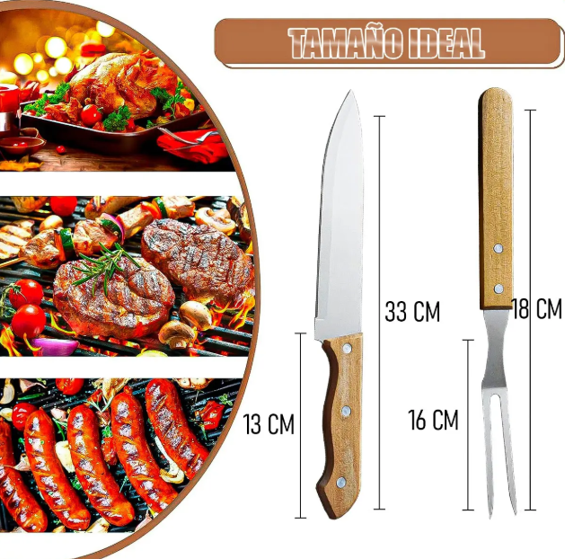 Kit Parrillero 2 Piezas Para Asado Cuchillo Tenedor Y Bolso-4