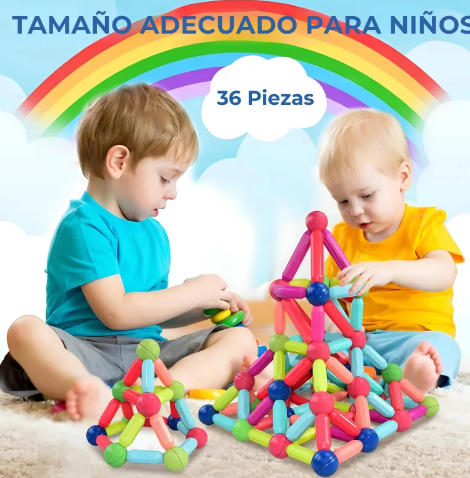Set De Bloques Magnéticos 36pz Varillas Imantada Para Niños-3