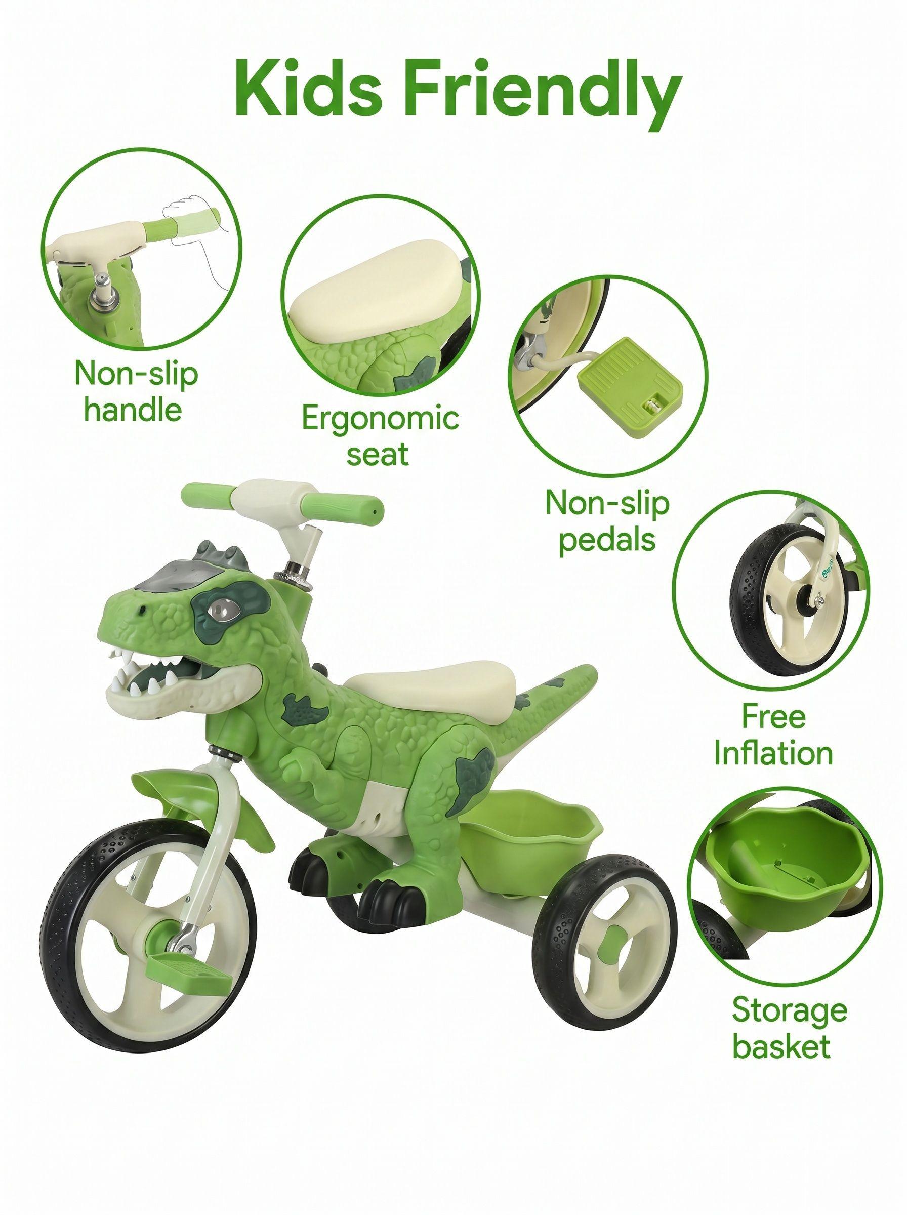 Triciclo Infantil Dinosaurio T rex Con Luz Y Sonido-2
