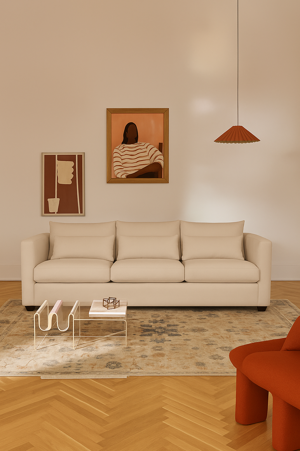 Sofá 3 y 2 Cuerpos Pipa en Tela Beige, Set para Living-2
