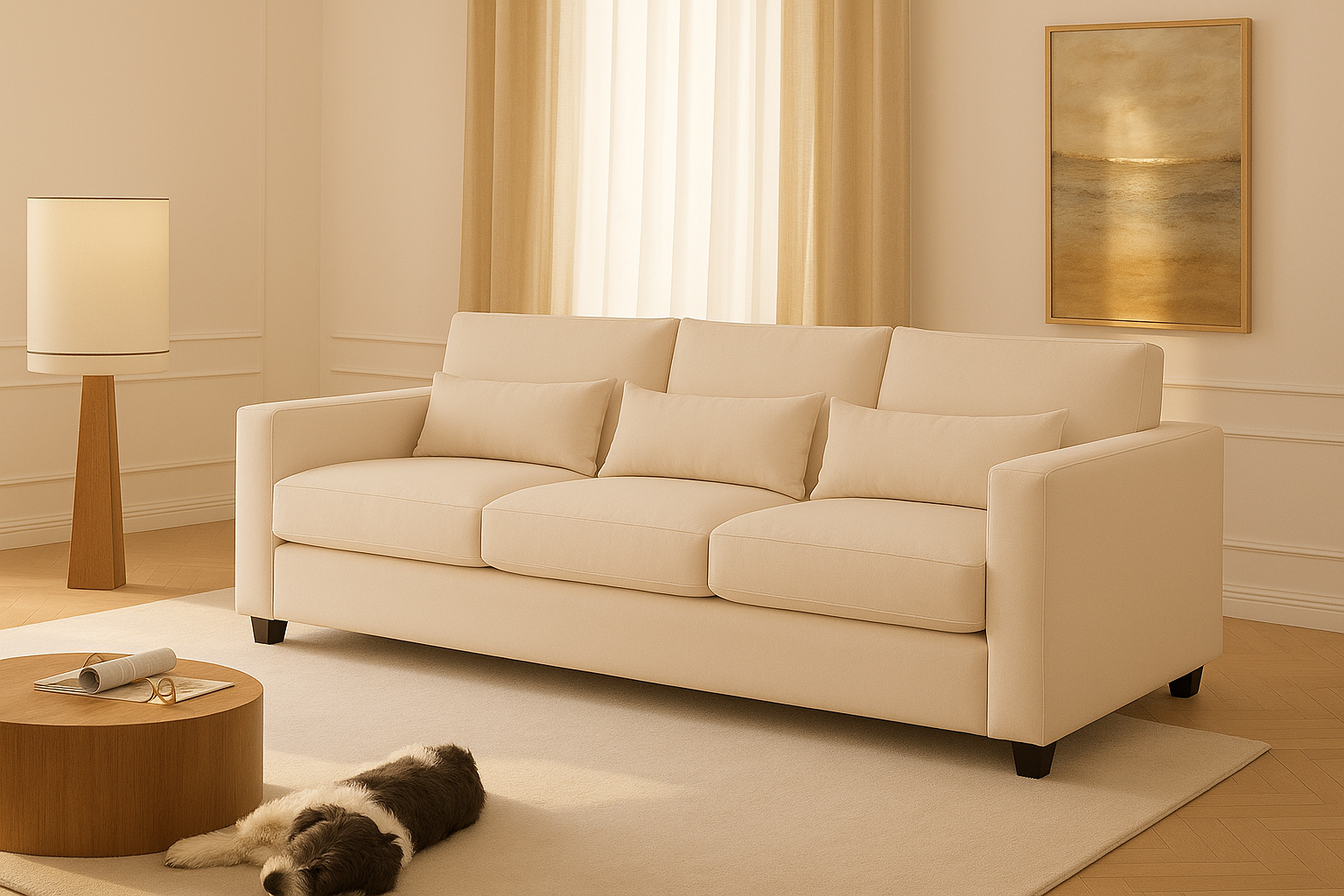 Sofá 3 y 2 Cuerpos Pipa en Tela Beige, Set para Living-3
