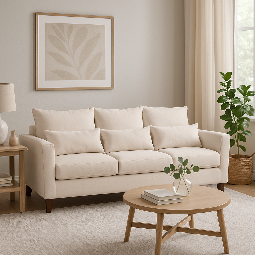Sofá 3 y 2 Cuerpos Petra en Tela Beige, Set para Living-2