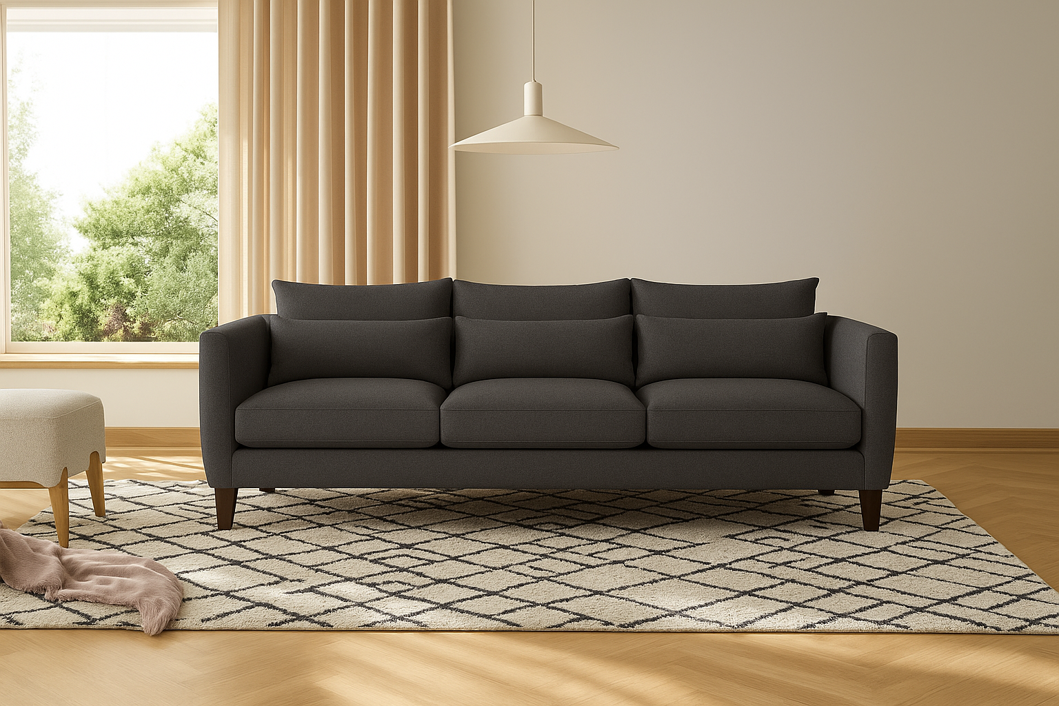 Sofá 3 Cuerpos Porter Gris Oscuro Tela – Confort y Estilo para tu Hogar-3