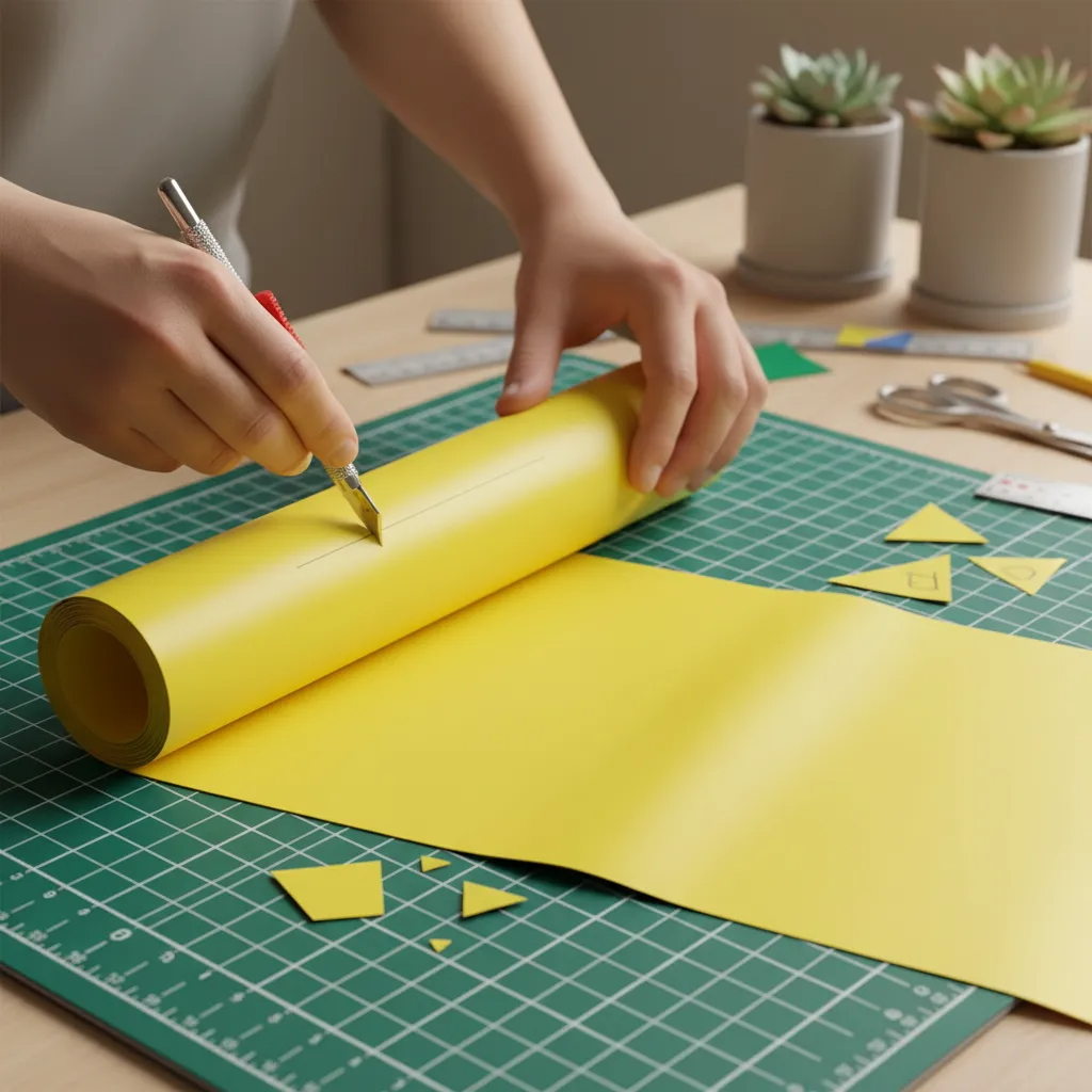 Vinilo Adhesivo De Corte Decorativo Amarillo Claro Mate 30 Cms X 5 Mts-2