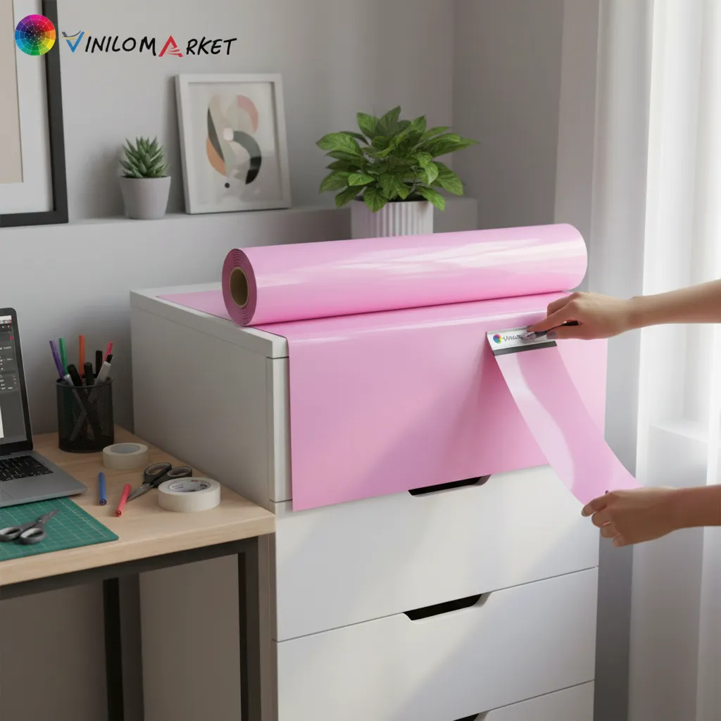 Vinilo Adhesivo De Corte Rosado Suave Brillante De 30 Cm X 10 Mts-2