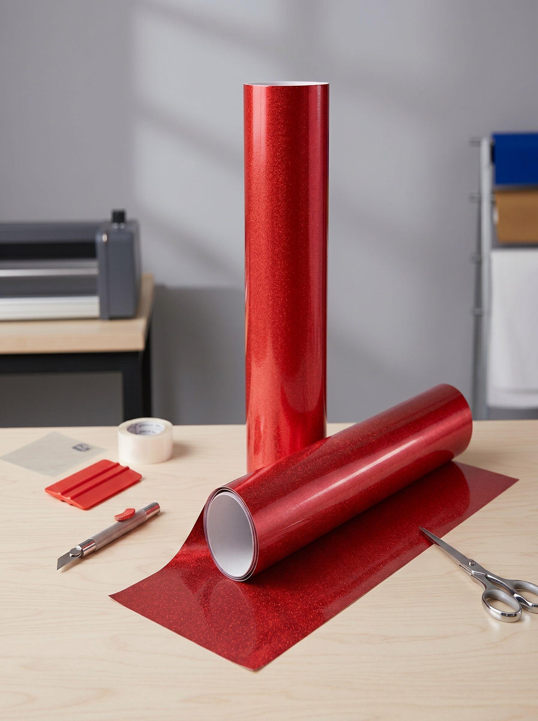 Vinilo Adhesivo De Corte Decorativo Rojo Met lico Brillante 30 Cms X 5 Mts-2