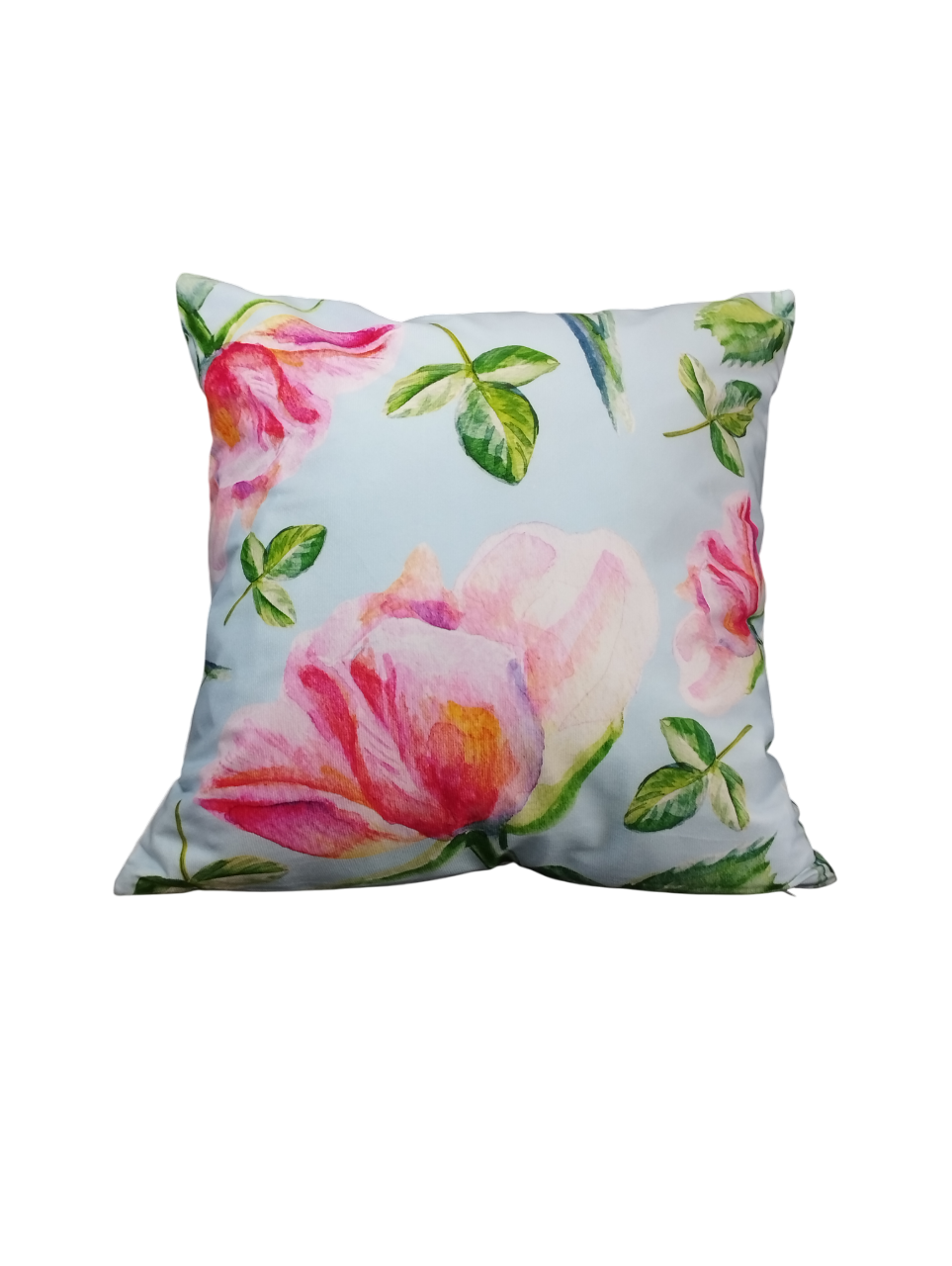 Cojín Flores Celeste con Rosado 45 x 45 cm Cierre invisible-0