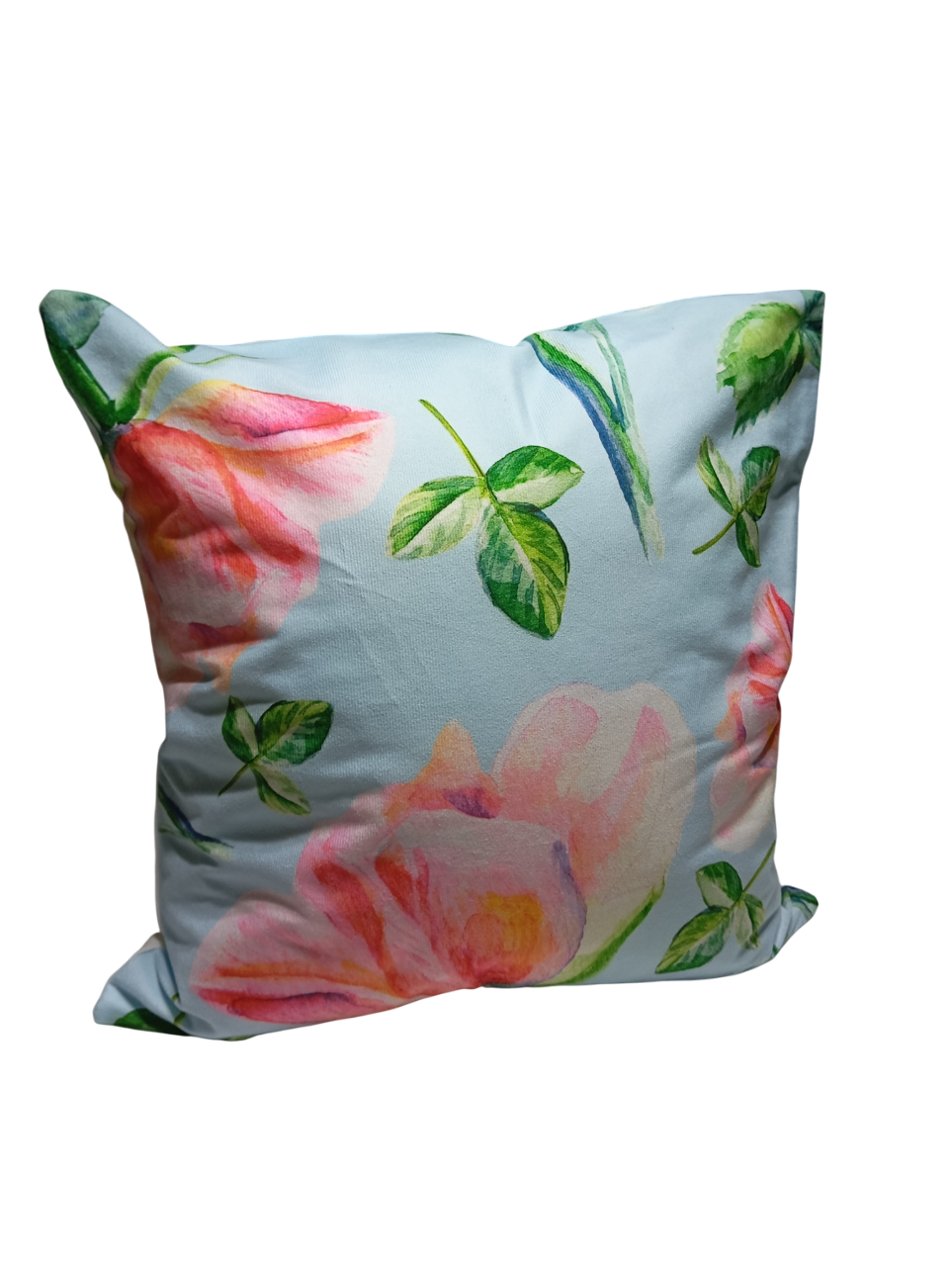 Cojín Flores Celeste con Rosado 45 x 45 cm Cierre invisible-2