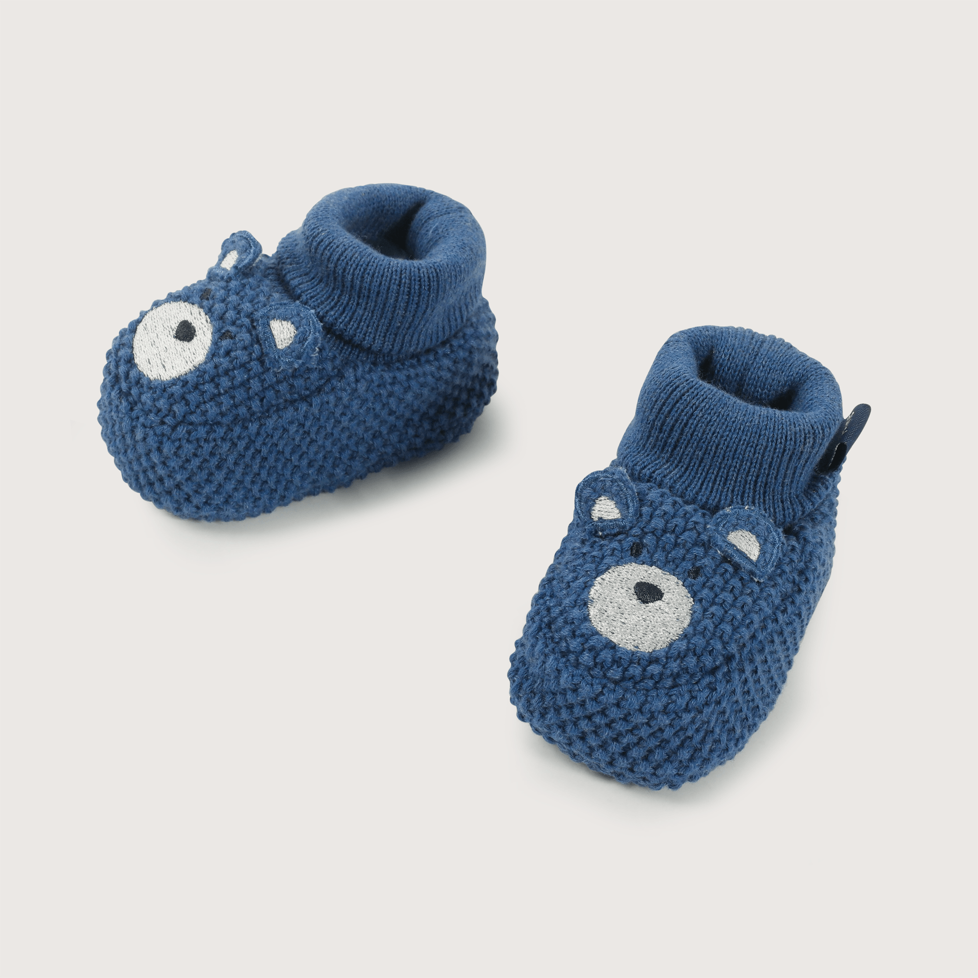 Pantufla bebé tejida azul de niño-3