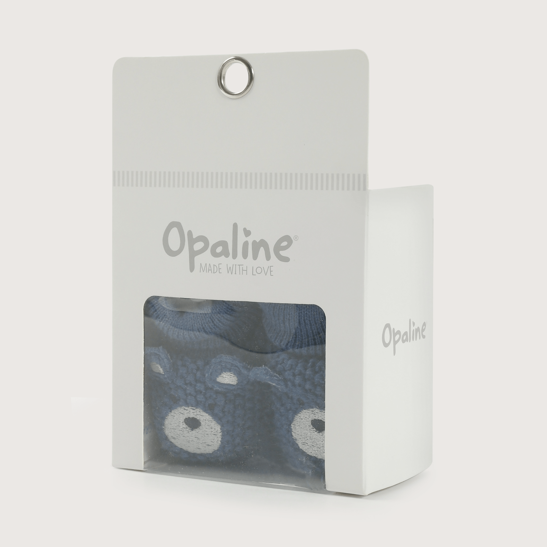 Pantufla bebé tejida azul de niño-5