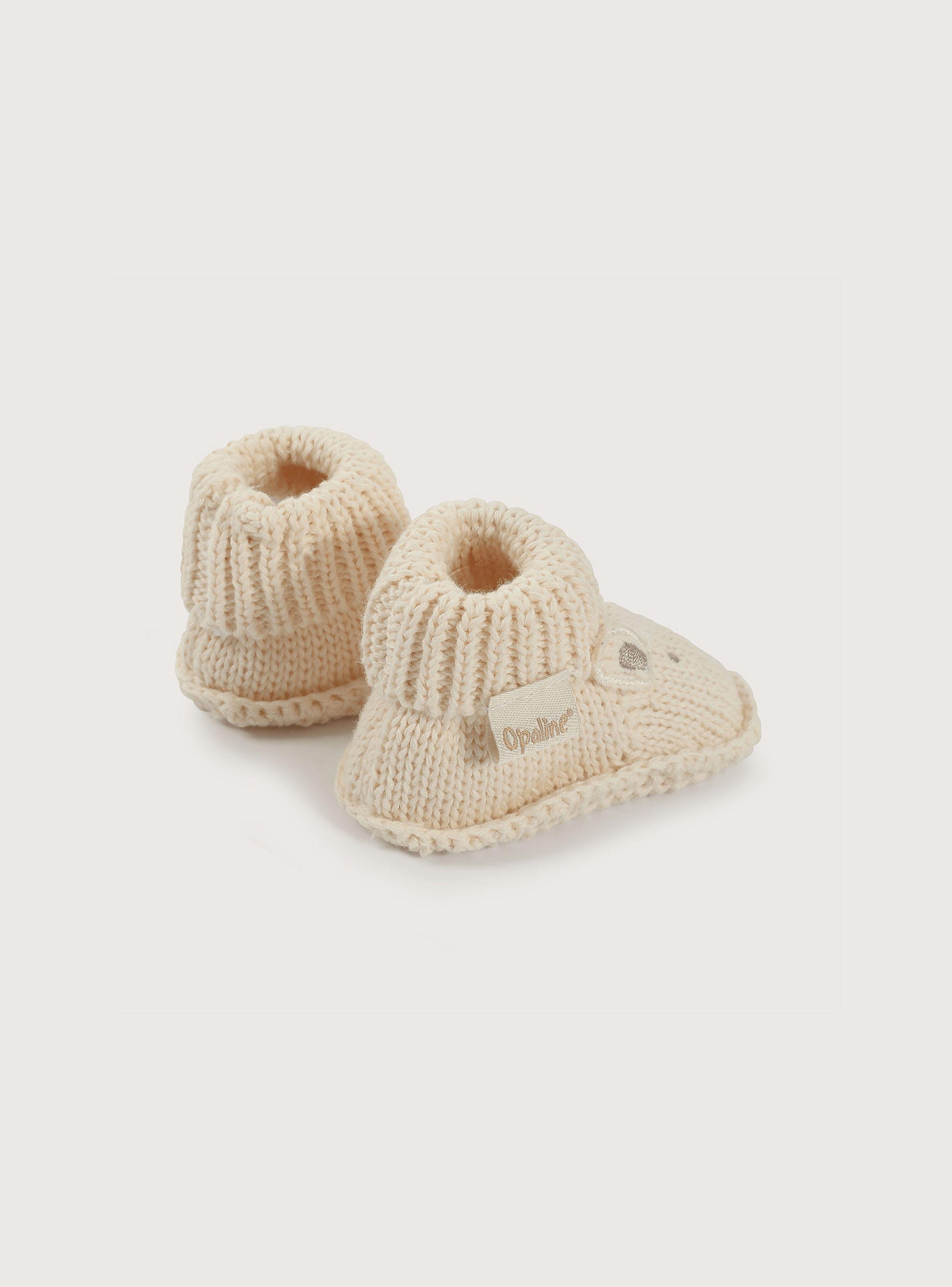 Pantufla bebé tejida beige de niña-4