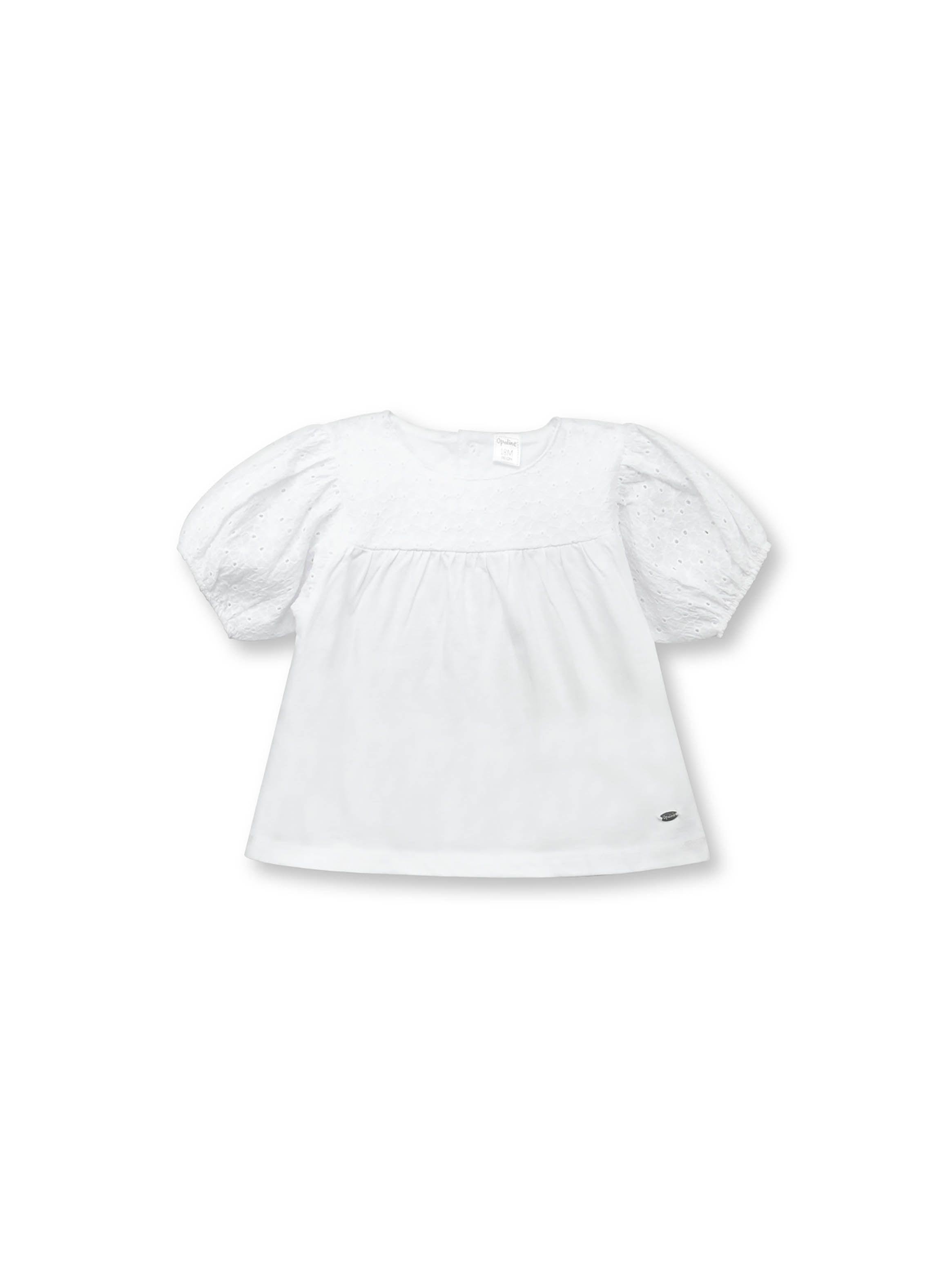 Polera De Niña Manga Globo Blanco (6M A 4A) Opaline-0