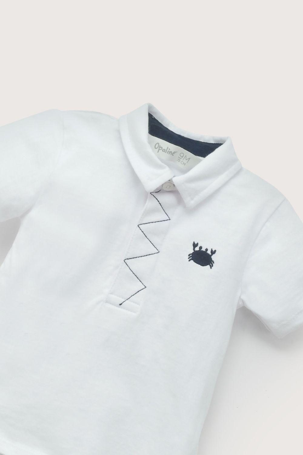 Polera con cuello camisero blanca de niño-3