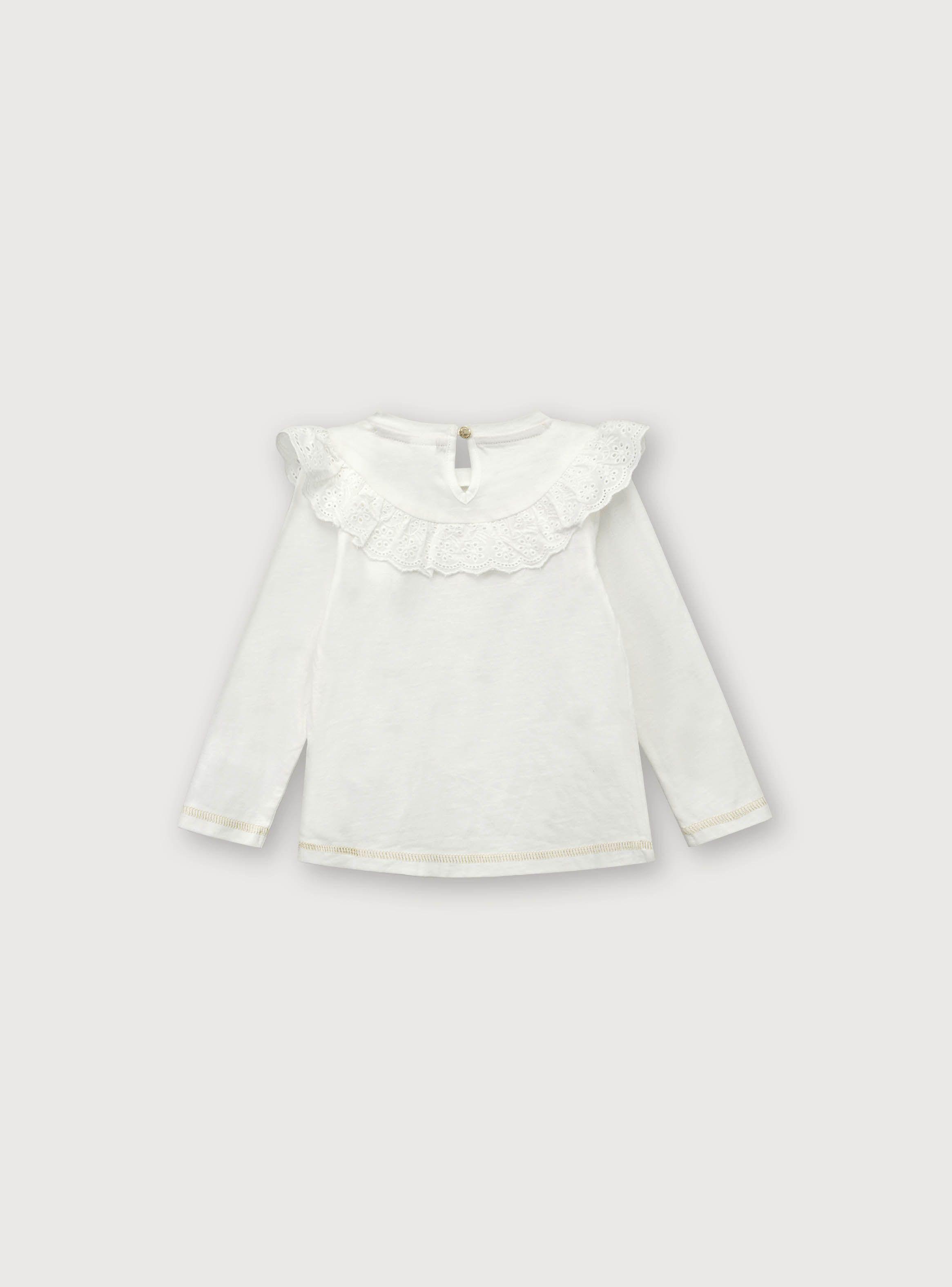 Polera Niña Manga Larga, Vuelo Broderie Blanco (06m A 4a)-1