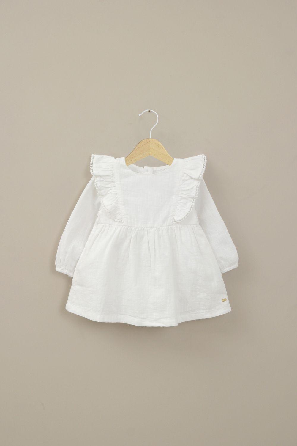 Vestido manga larga blanco de niña-0