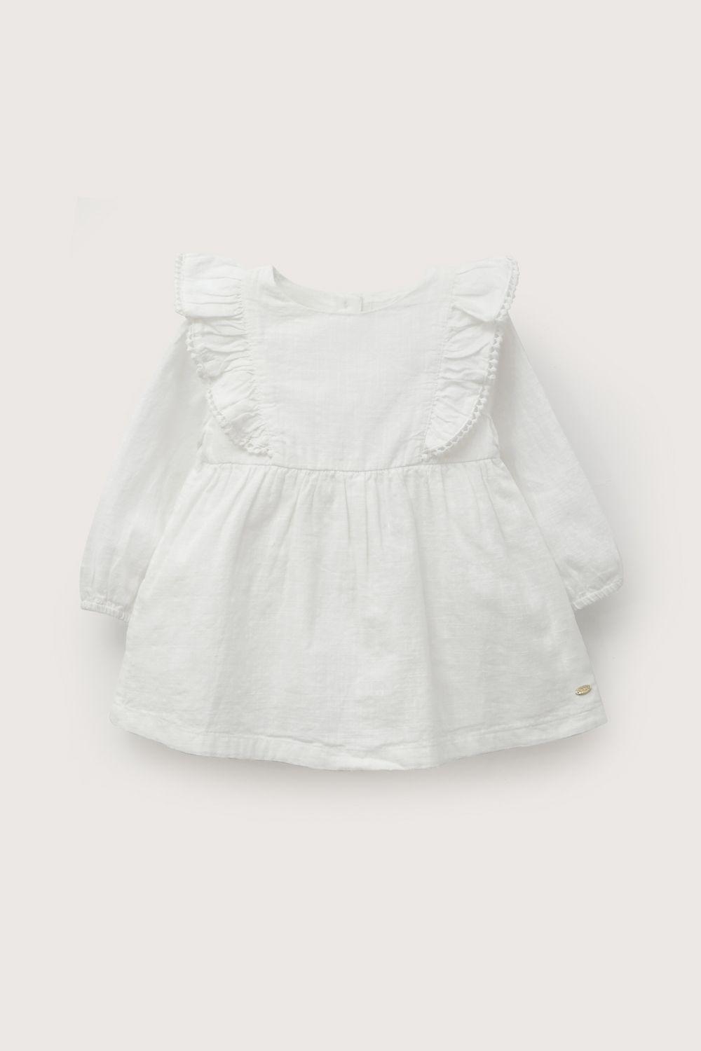 Vestido manga larga blanco de niña-1