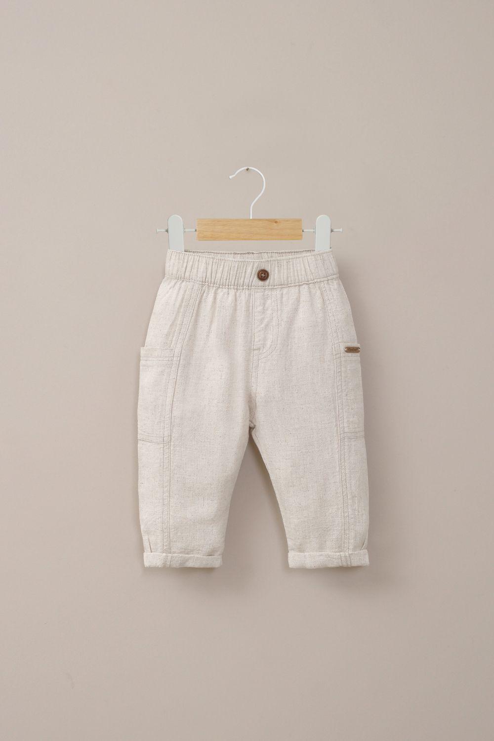 Pantalón de lino beige de niño-0
