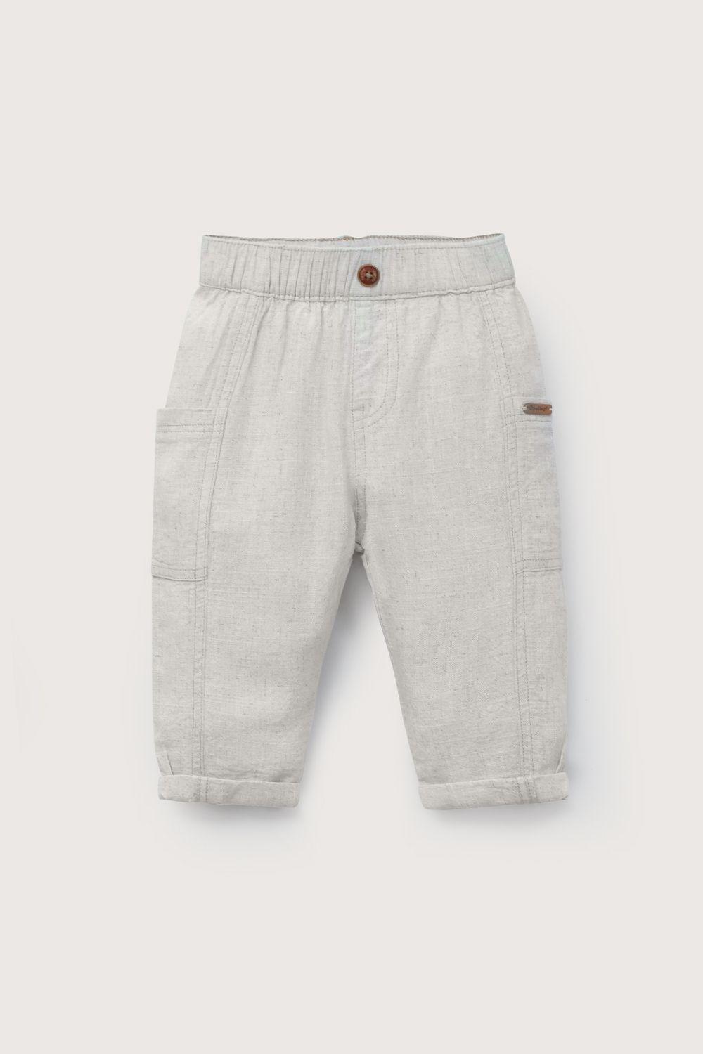 Pantalón de lino beige de niño-1