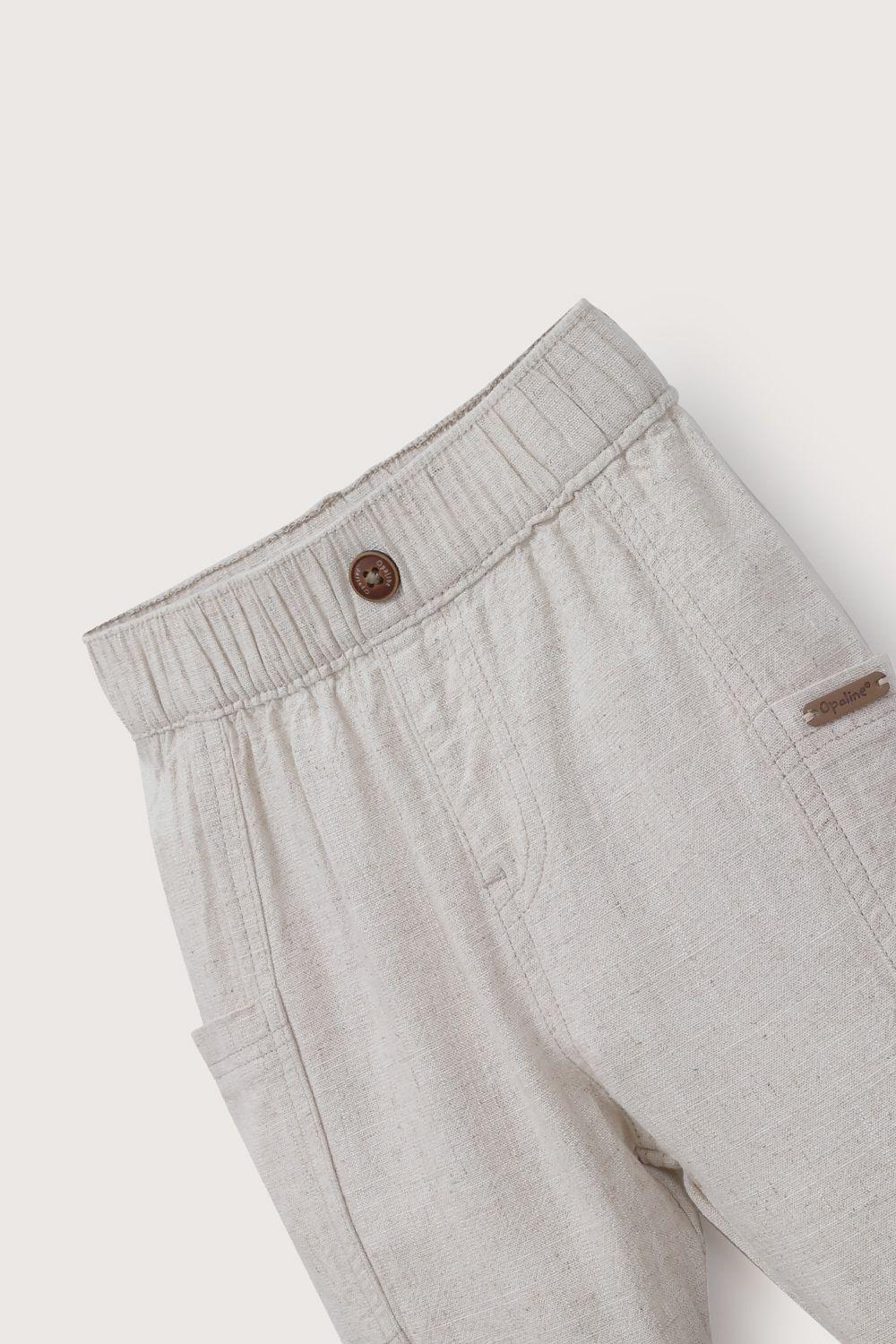 Pantalón de lino beige de niño-3