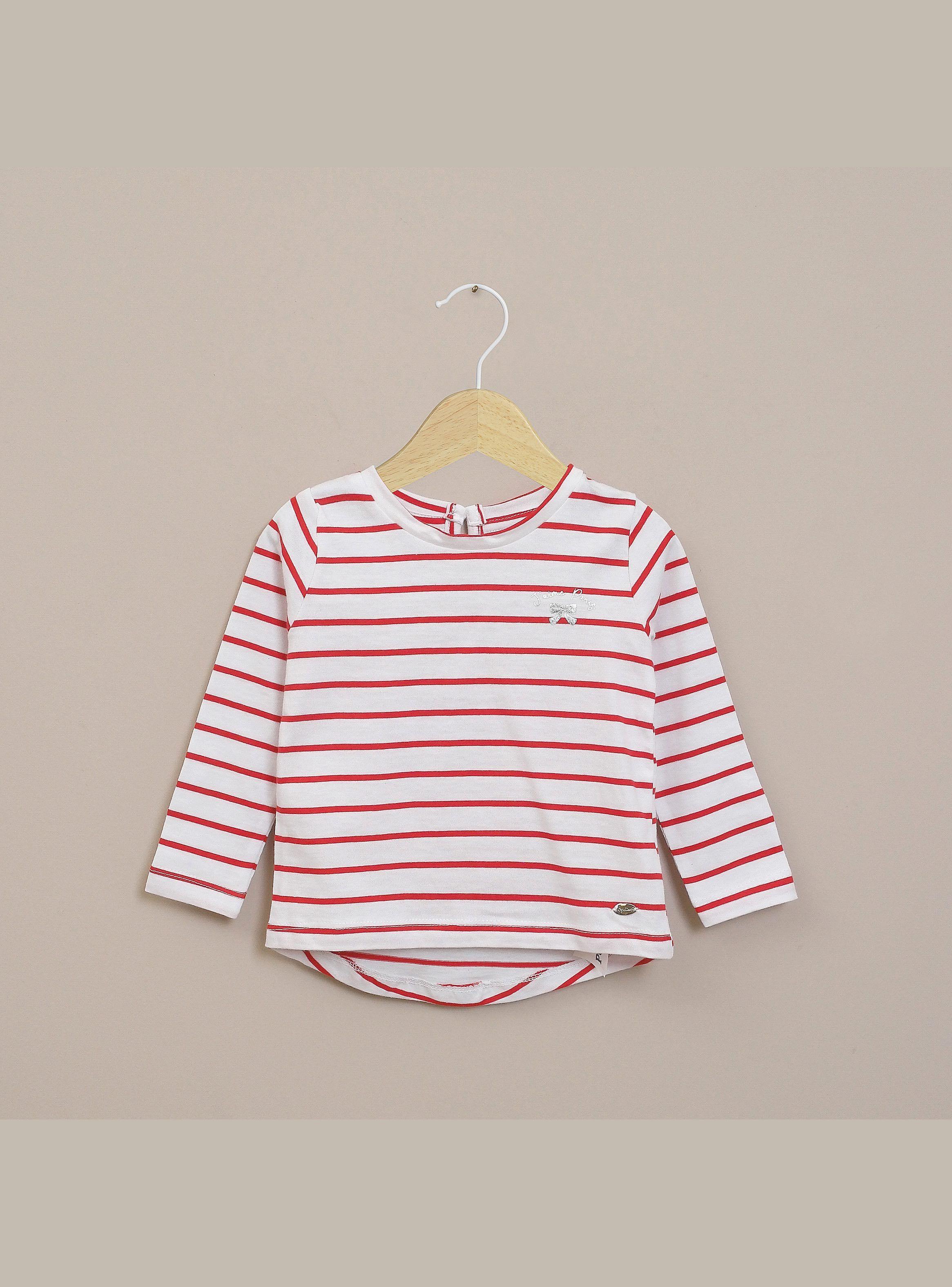 Polera Infant Niña Blanca Con Lineas Rojas-0