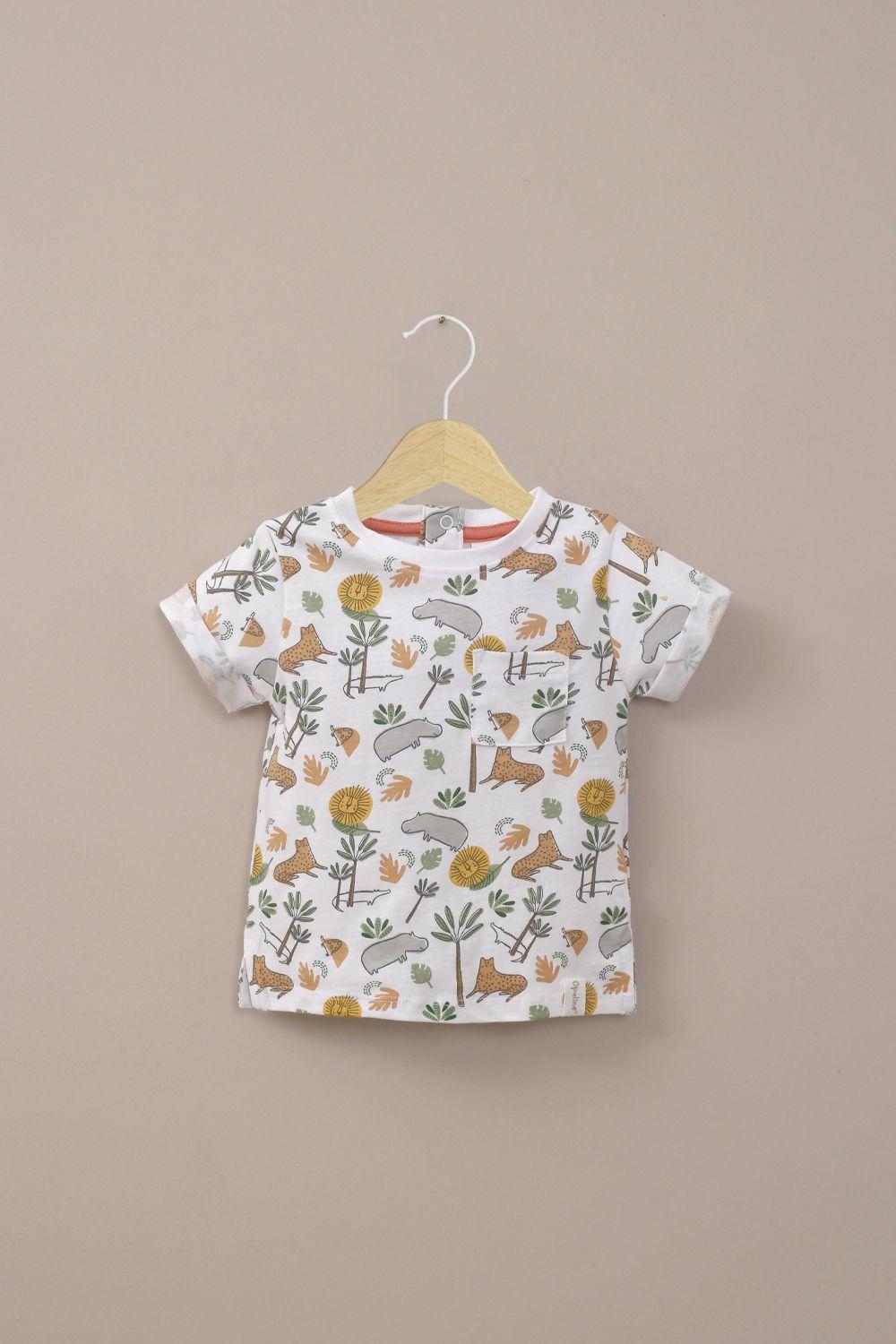 Polera manga corta blanca animales de niño-0