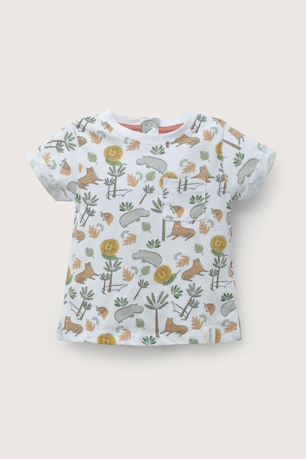 Polera manga corta blanca animales de niño-1