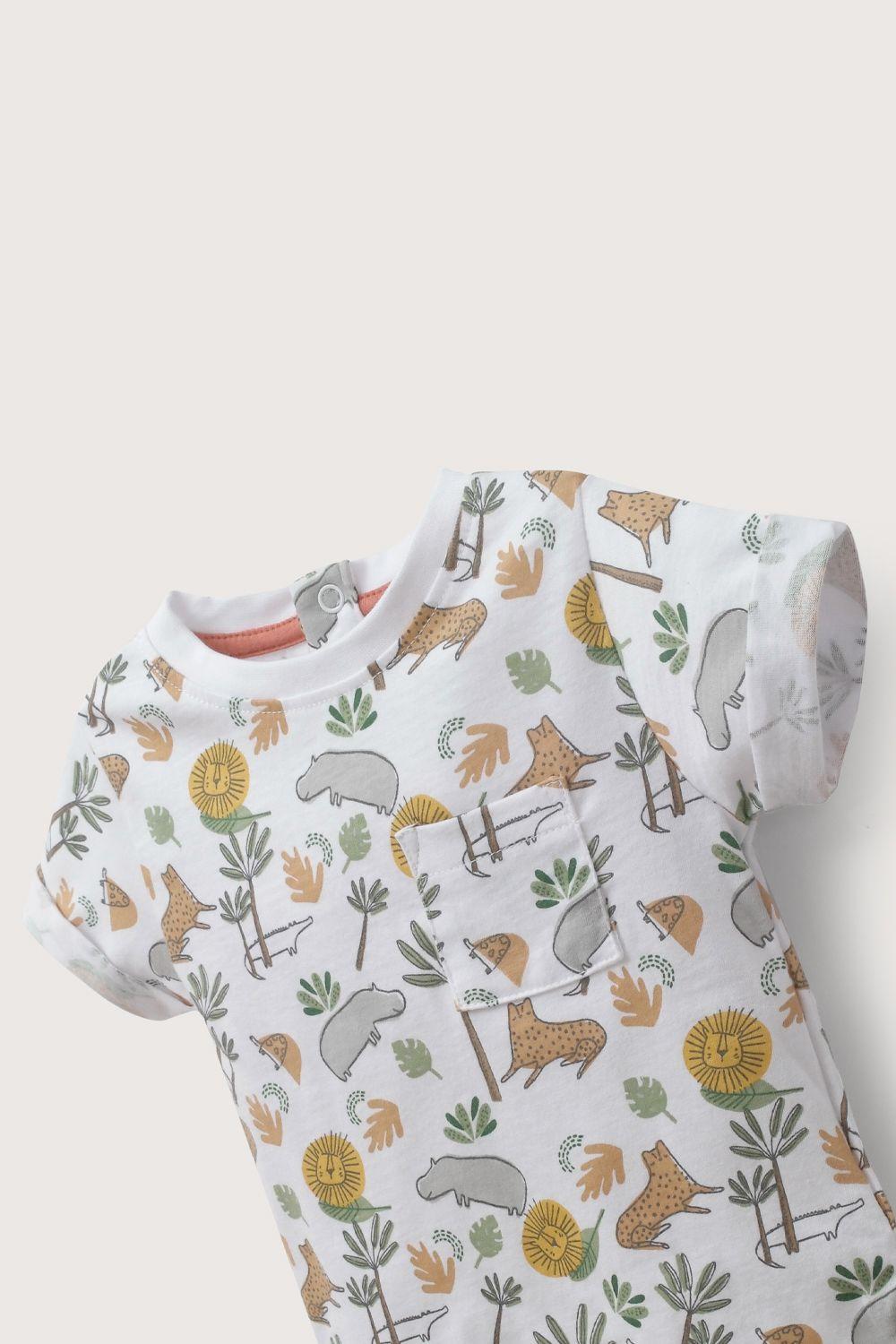 Polera manga corta blanca animales de niño-3