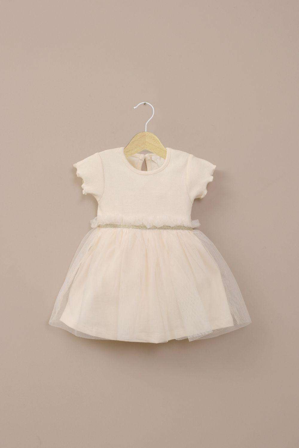 Vestido beige con tull de bebé niña-0
