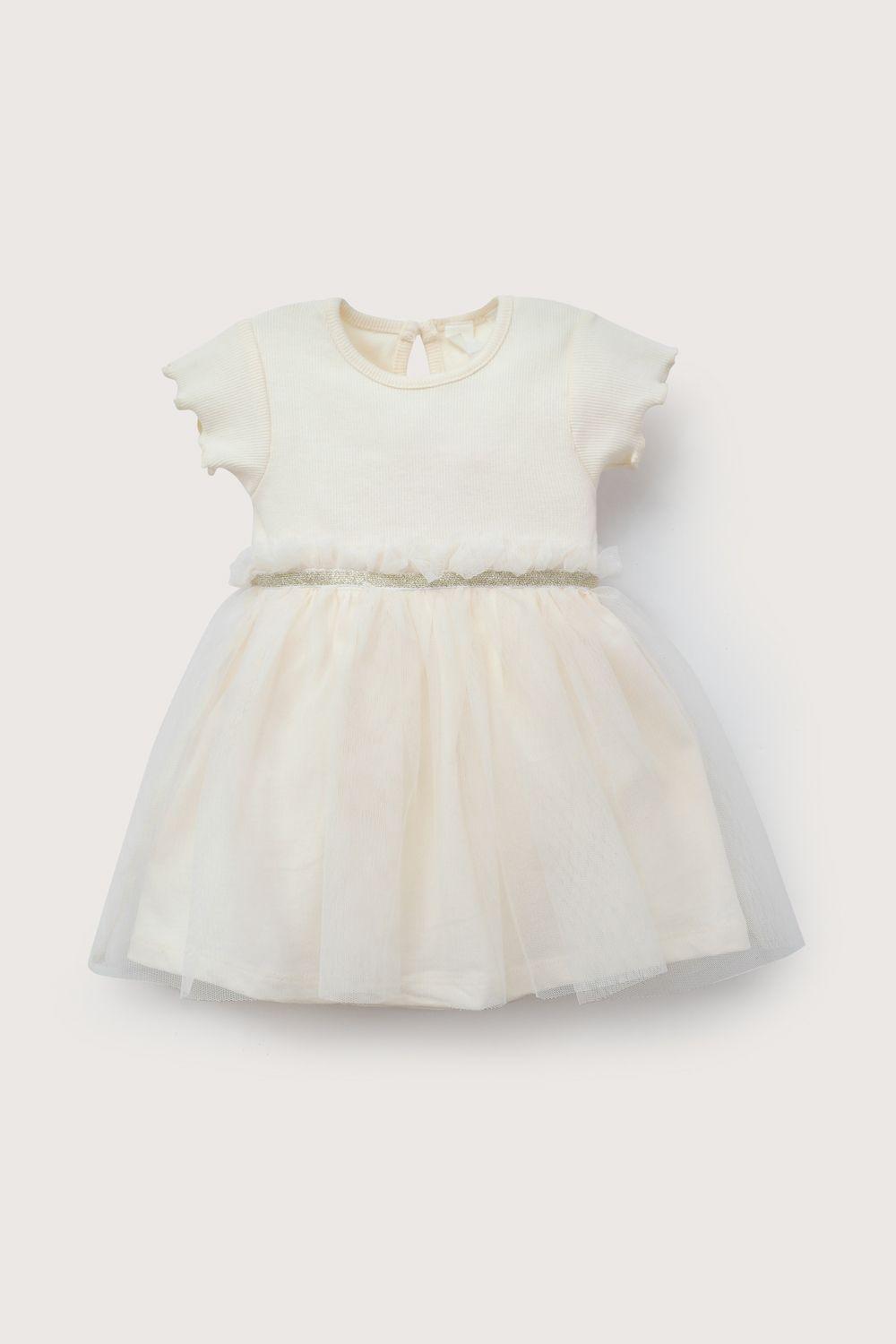 Vestido beige con tull de bebé niña-1